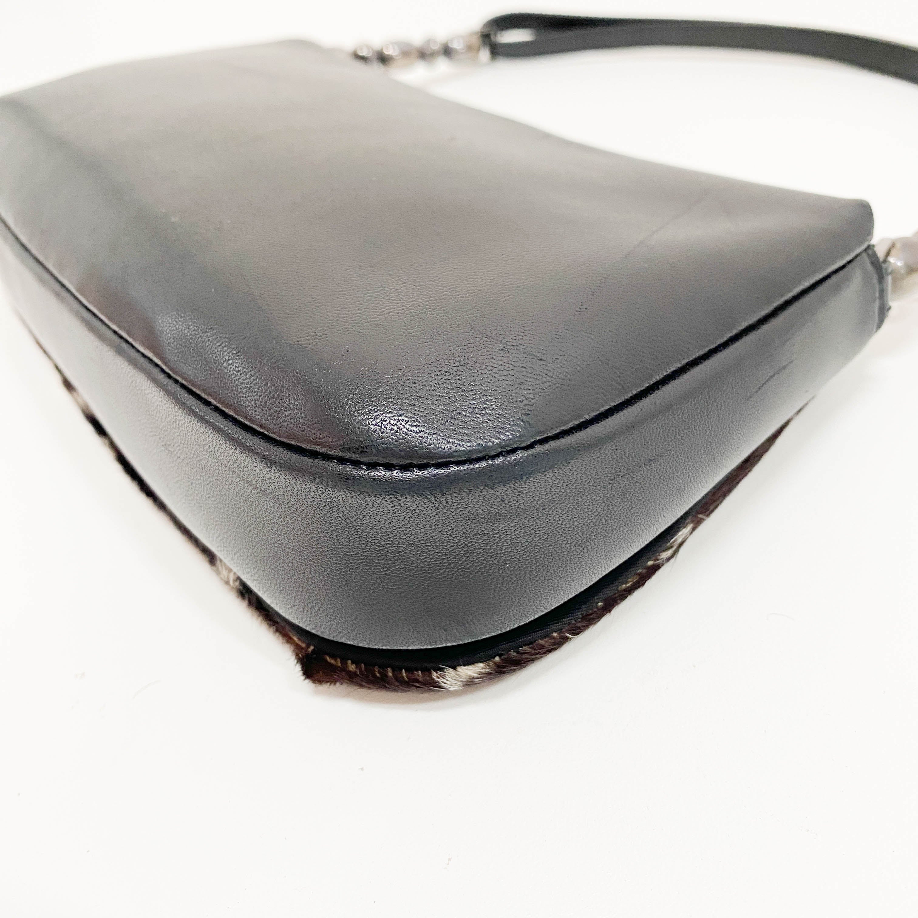 Limited Edition Malice Pearl Cow Print Brown Pony Hair Shoulder Bag