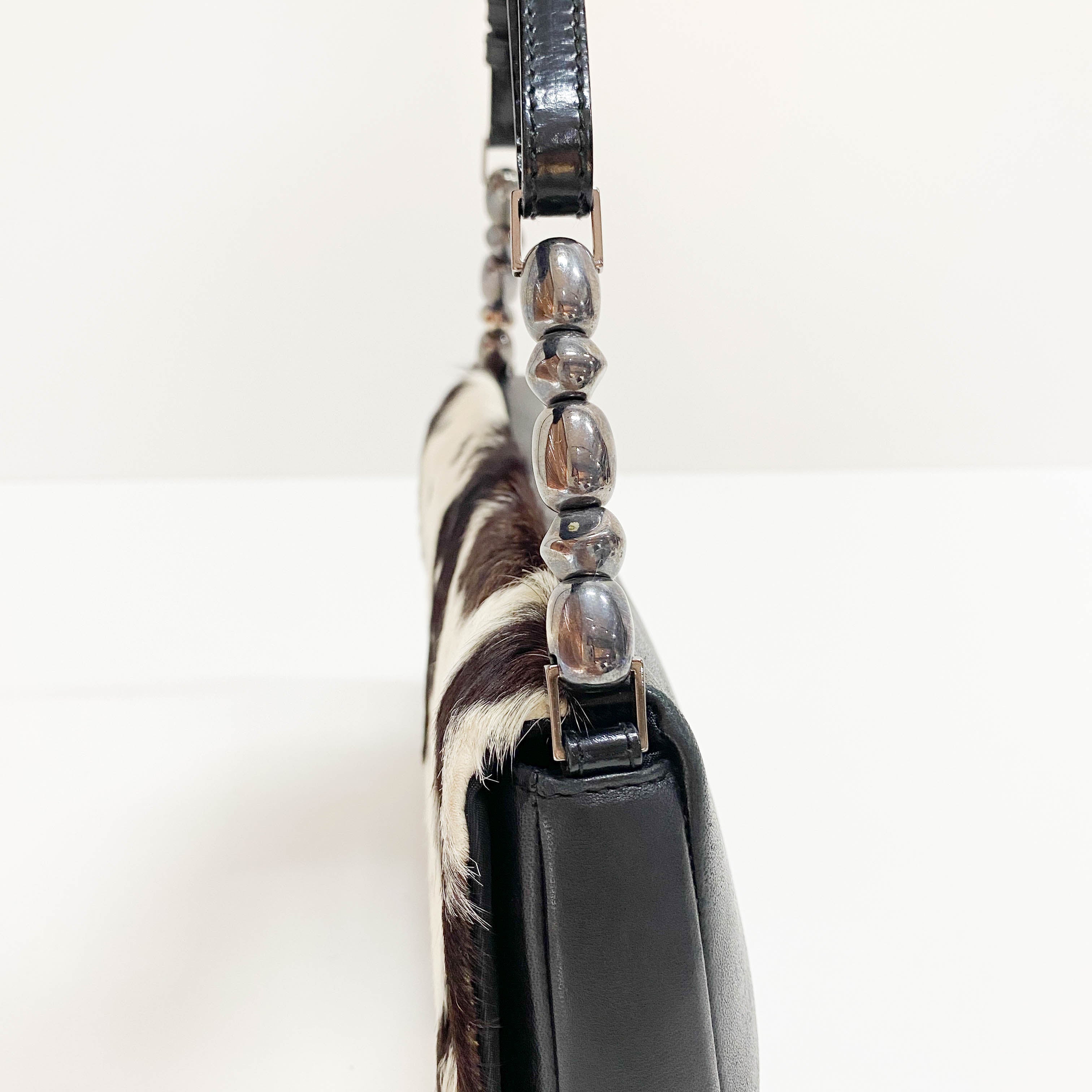 Limited Edition Malice Pearl Cow Print Brown Pony Hair Shoulder Bag