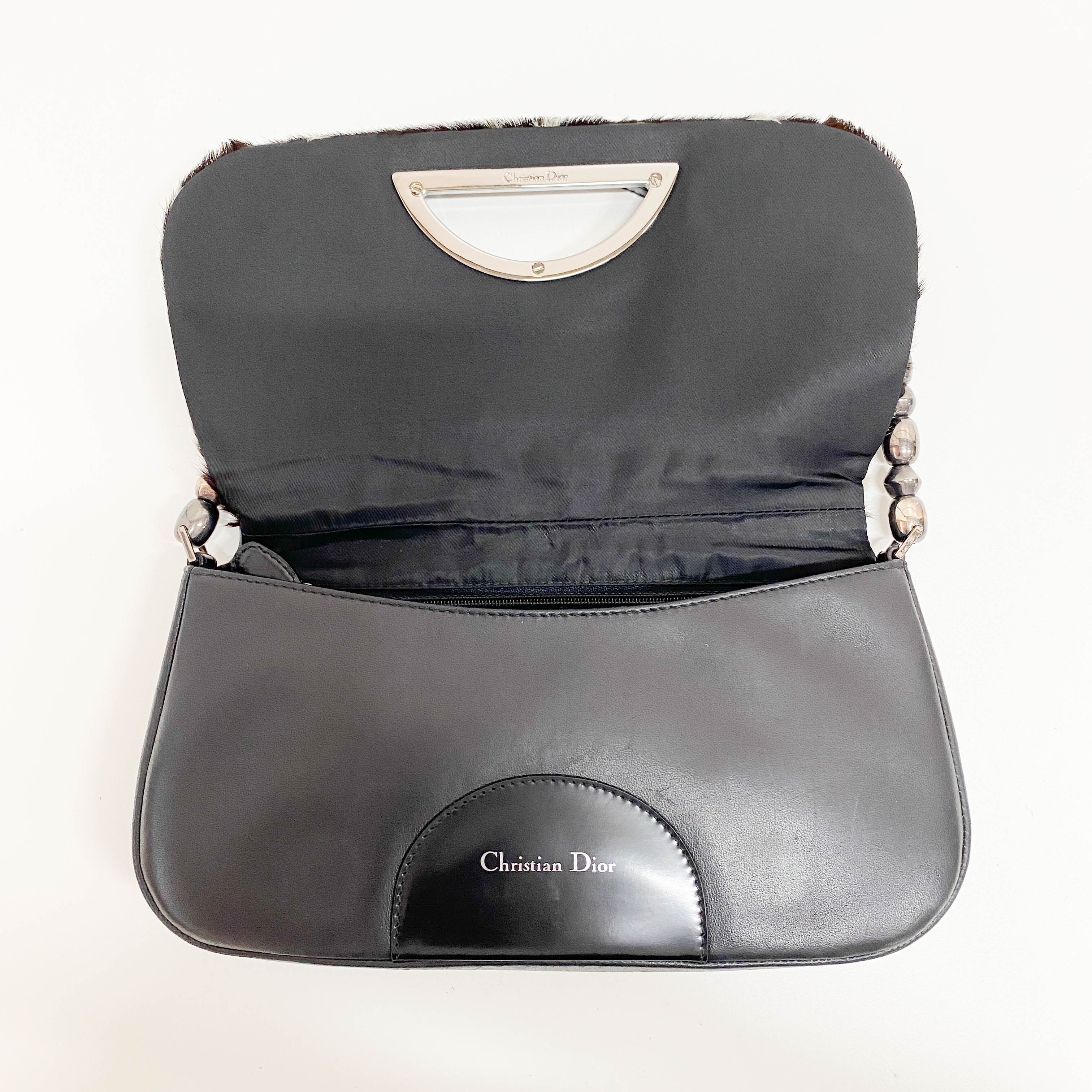 Limited Edition Malice Pearl Cow Print Brown Pony Hair Shoulder Bag