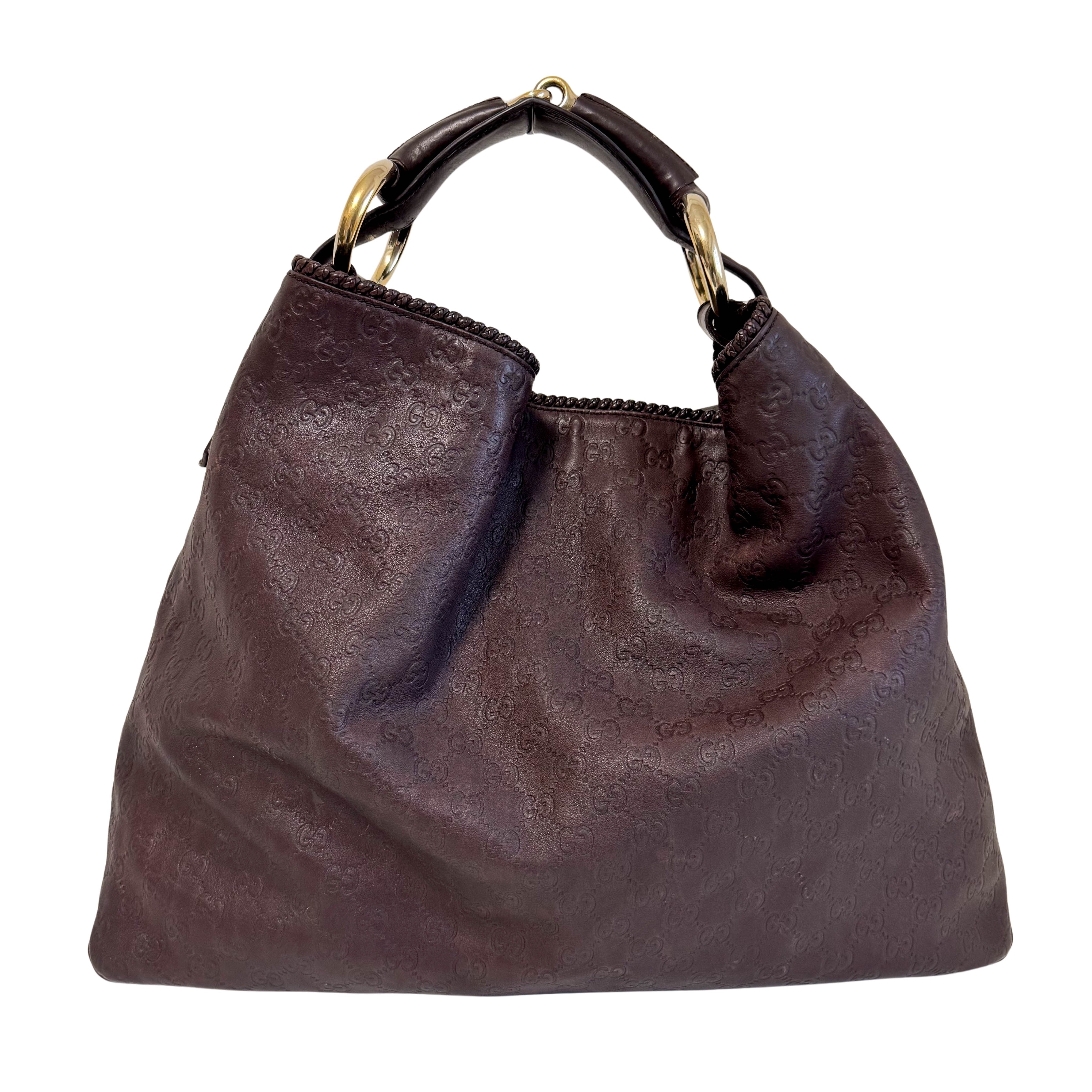 Horsebit Brown Leather Hobo Shoulder Bag