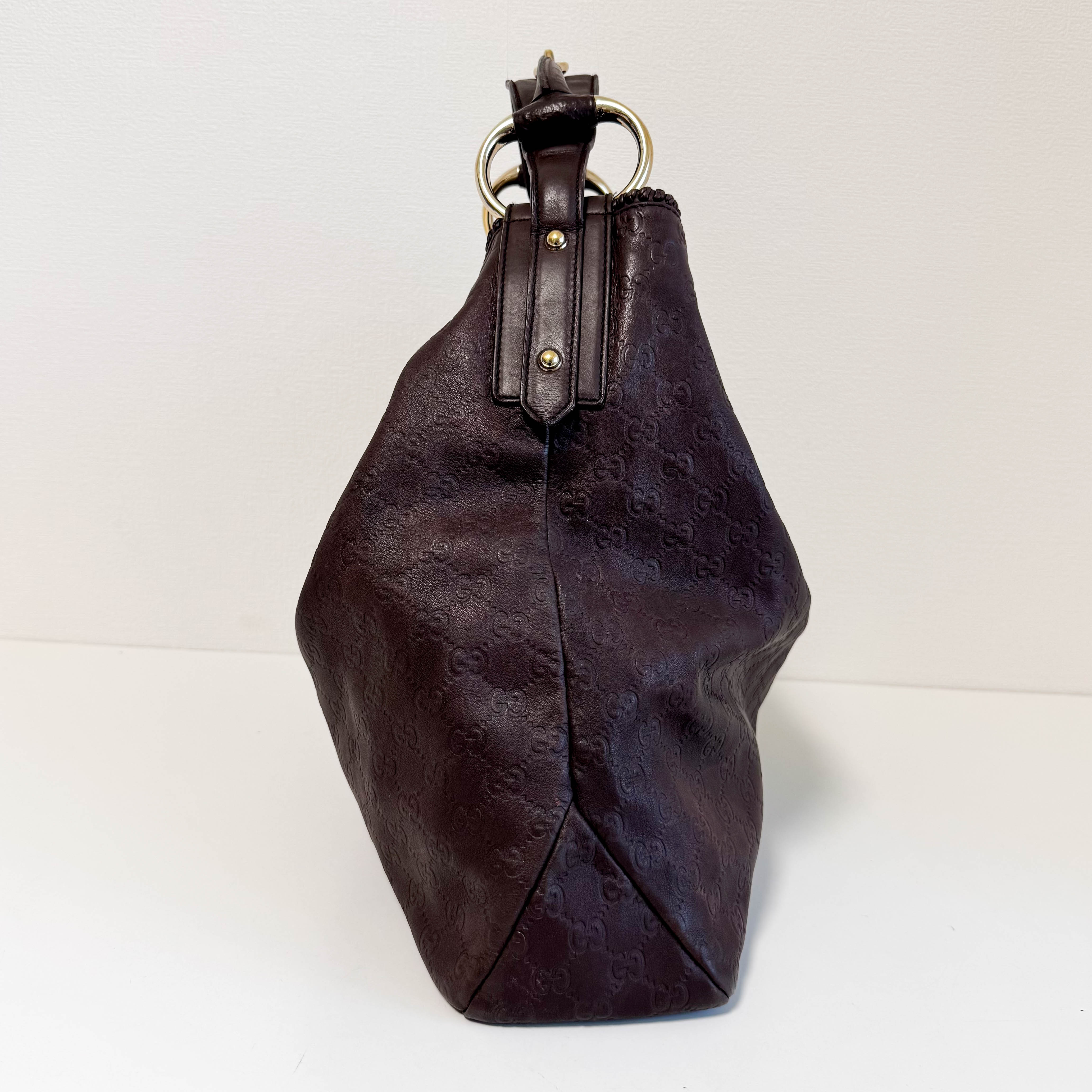 Horsebit Brown Leather Hobo Shoulder Bag
