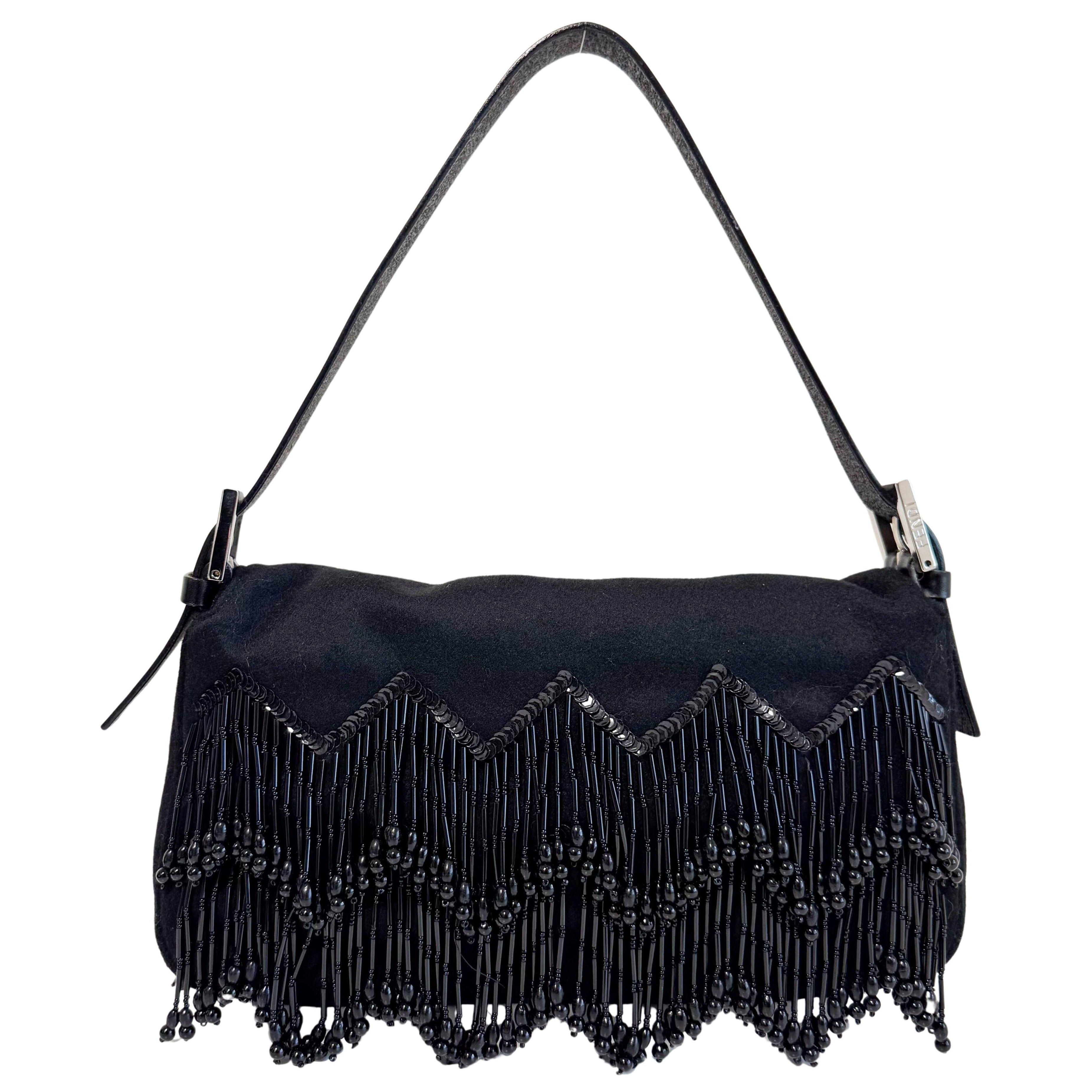 Baguette Limited Edition Black Cashmere and Beaded Shoulder Bag