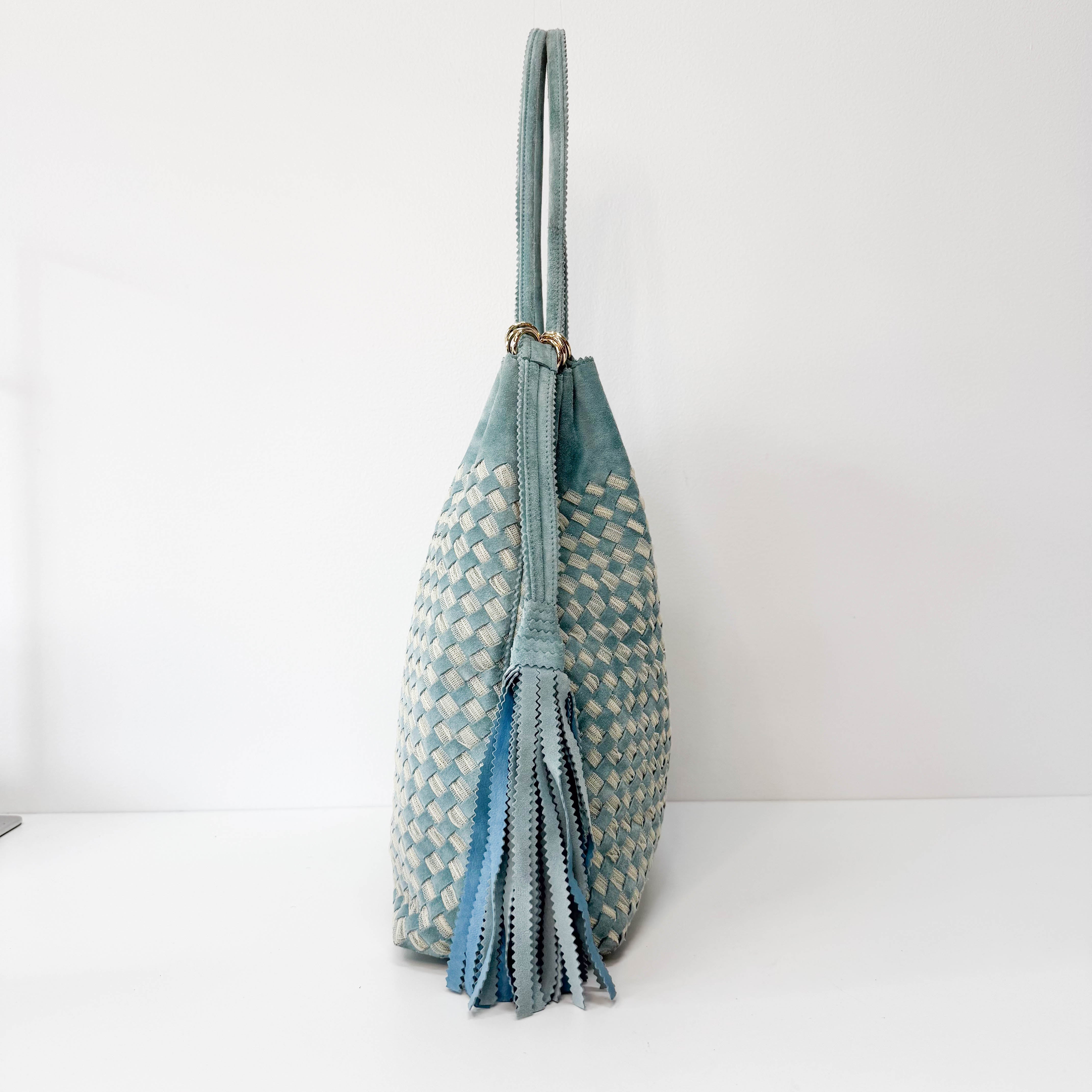 Intrecciato Lace Detail Blue Suede Bag