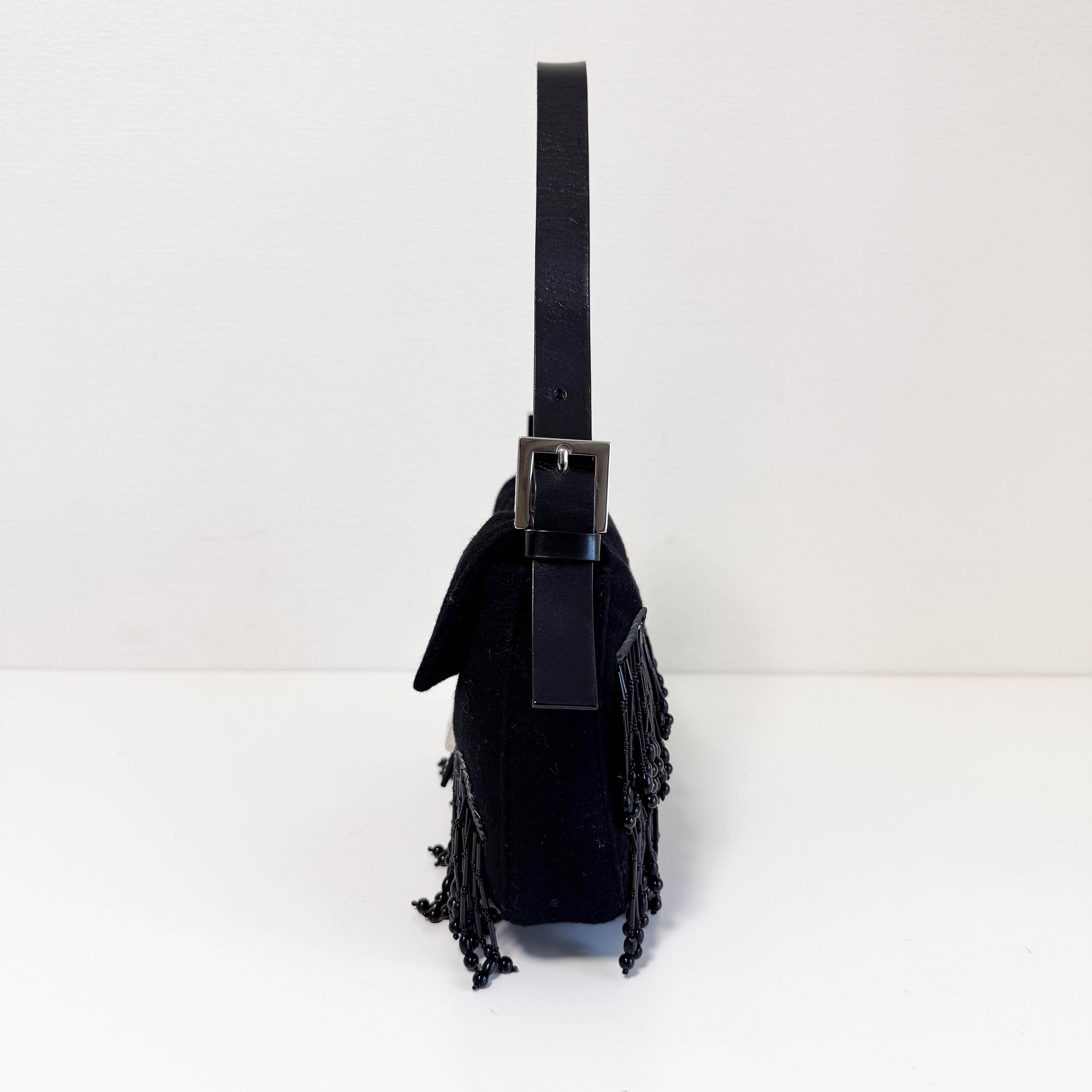 Baguette Limited Edition Black Cashmere and Beaded Shoulder Bag