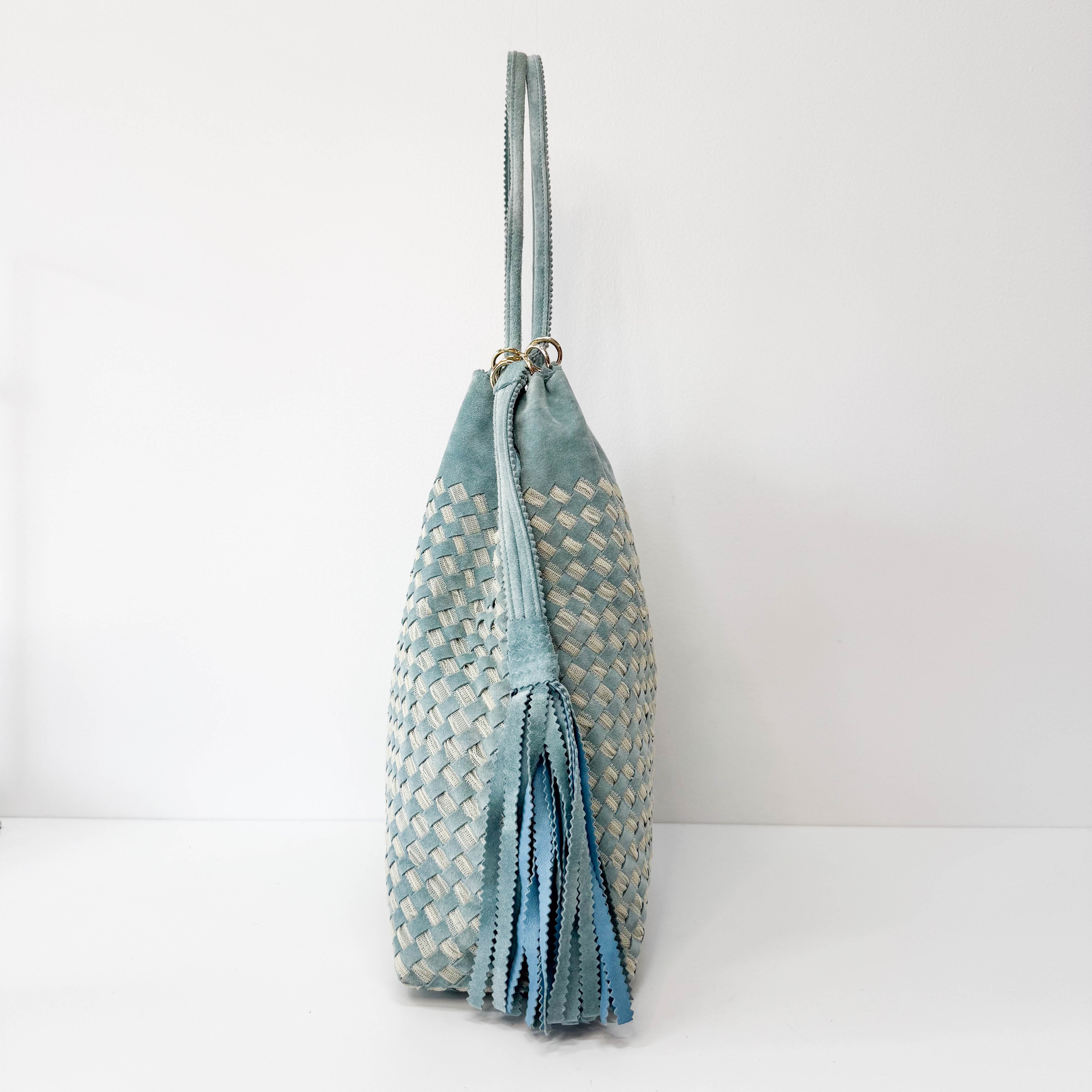 Intrecciato Lace Detail Blue Suede Bag