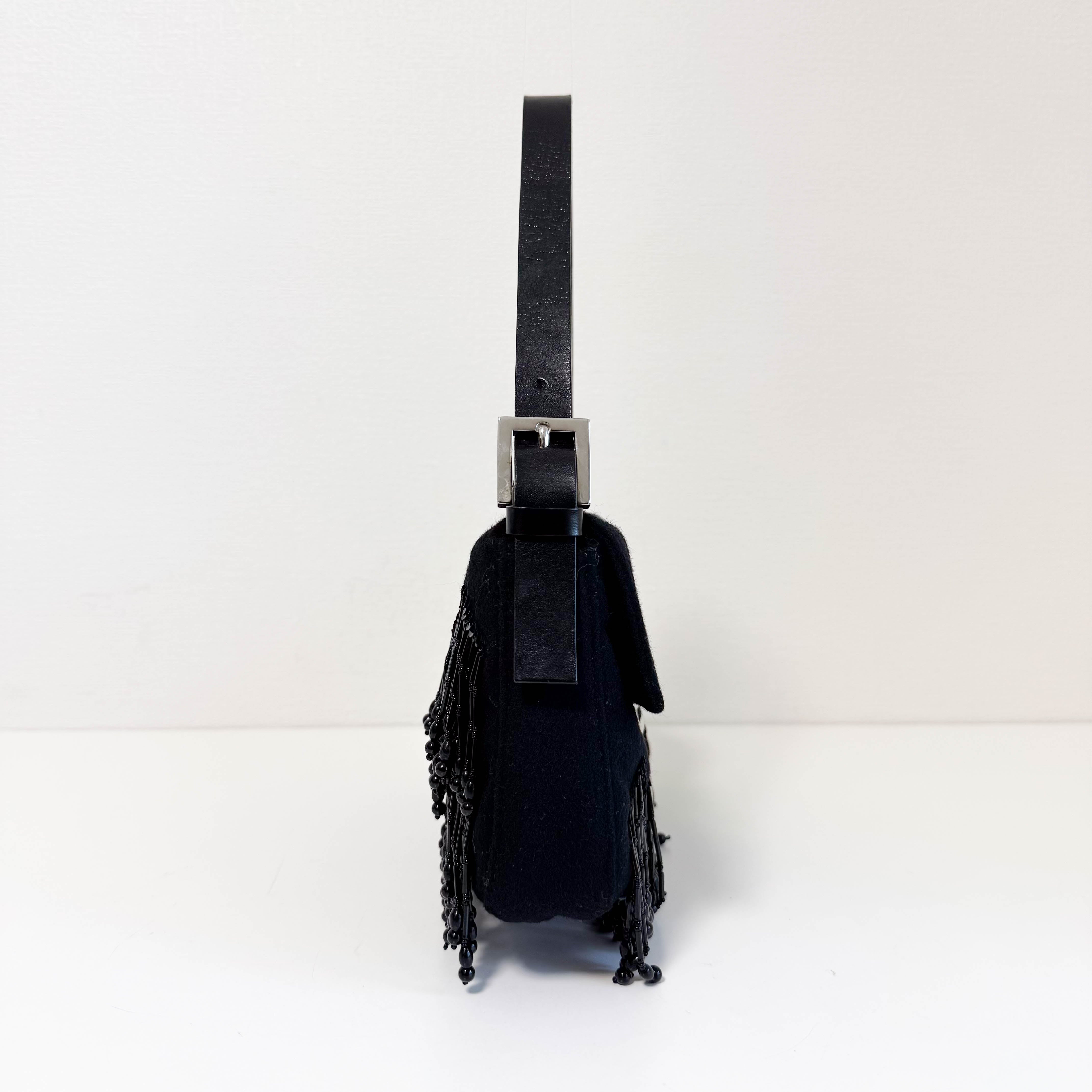 Baguette Limited Edition Black Cashmere and Beaded Shoulder Bag