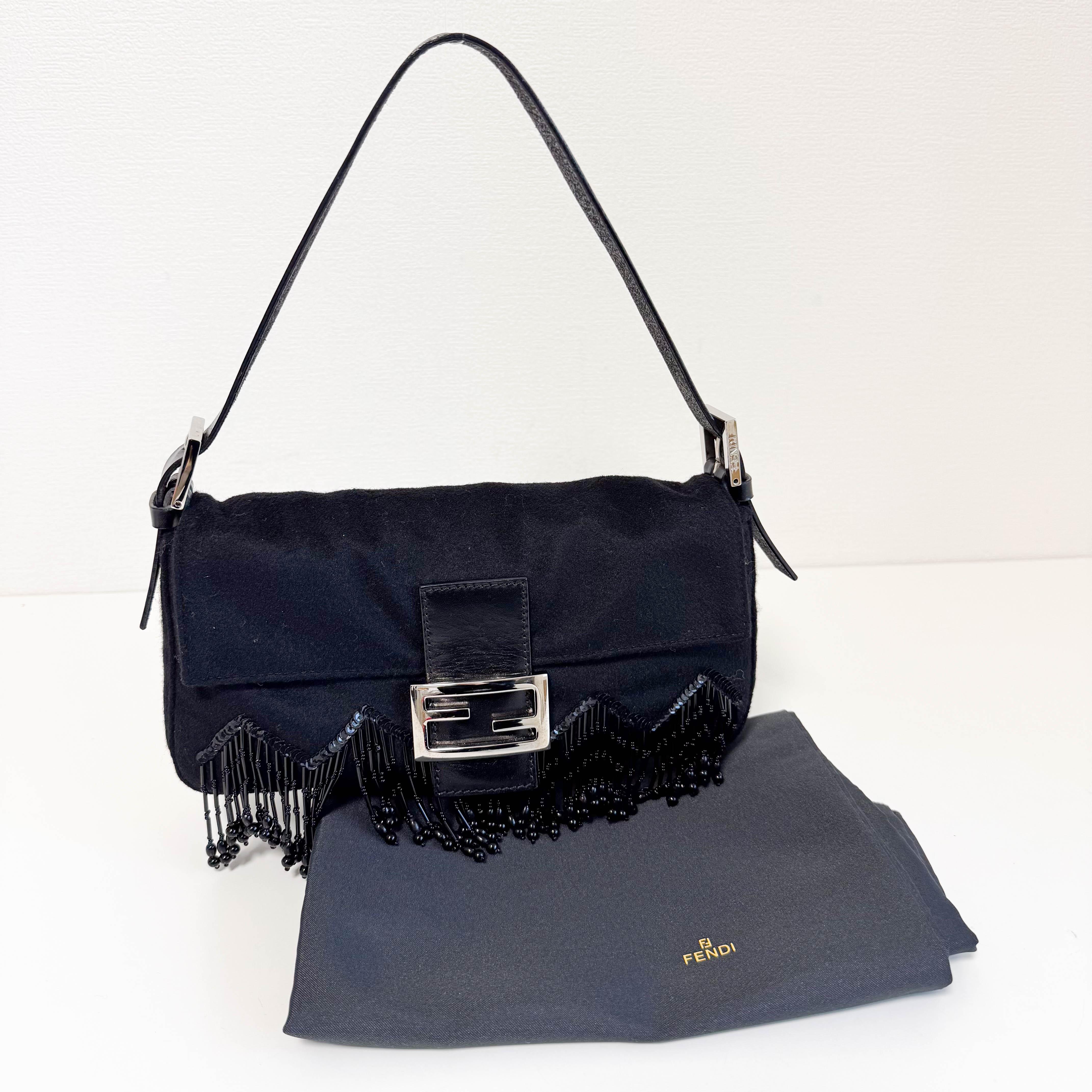 Baguette Limited Edition Black Cashmere and Beaded Shoulder Bag