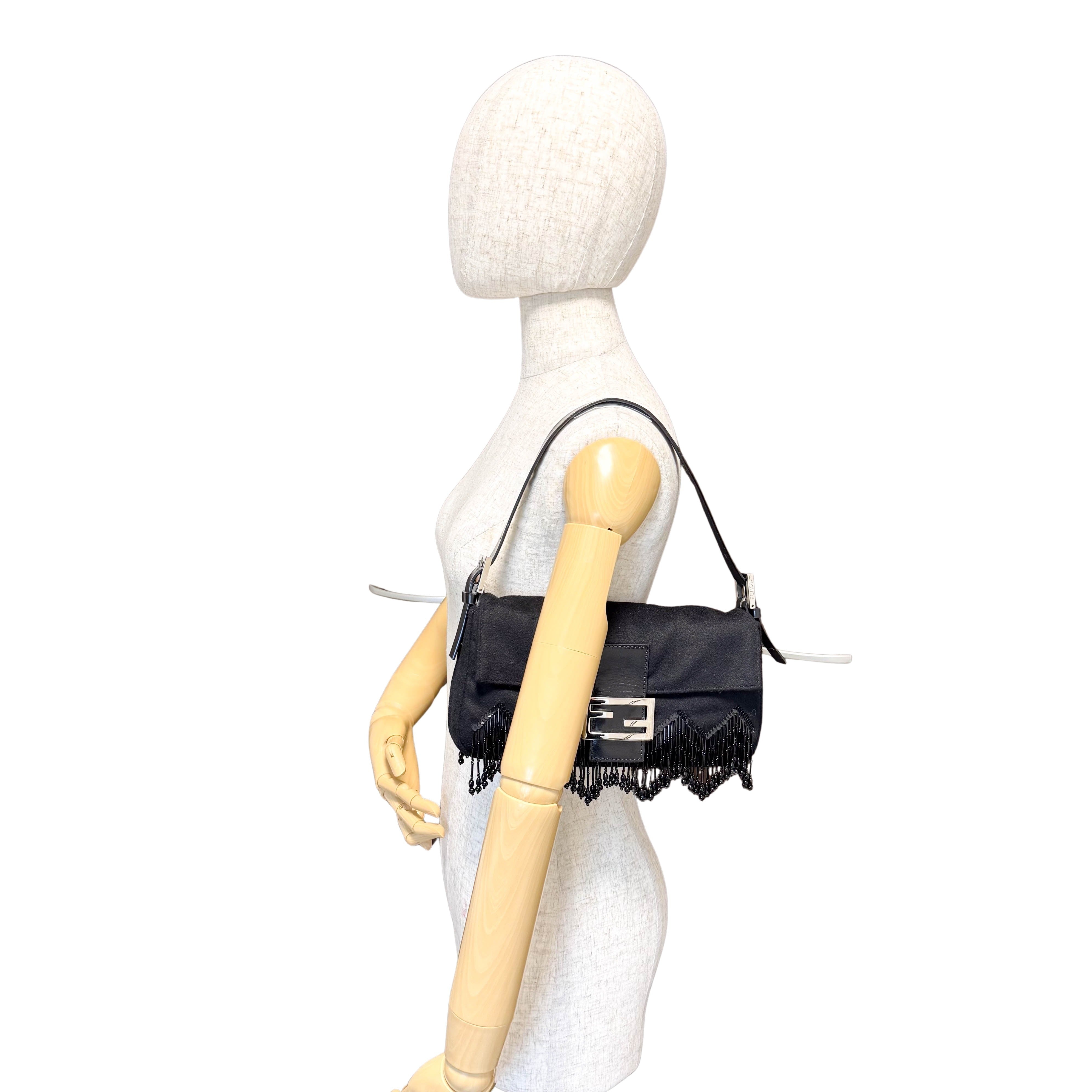 Baguette Limited Edition Black Cashmere and Beaded Shoulder Bag