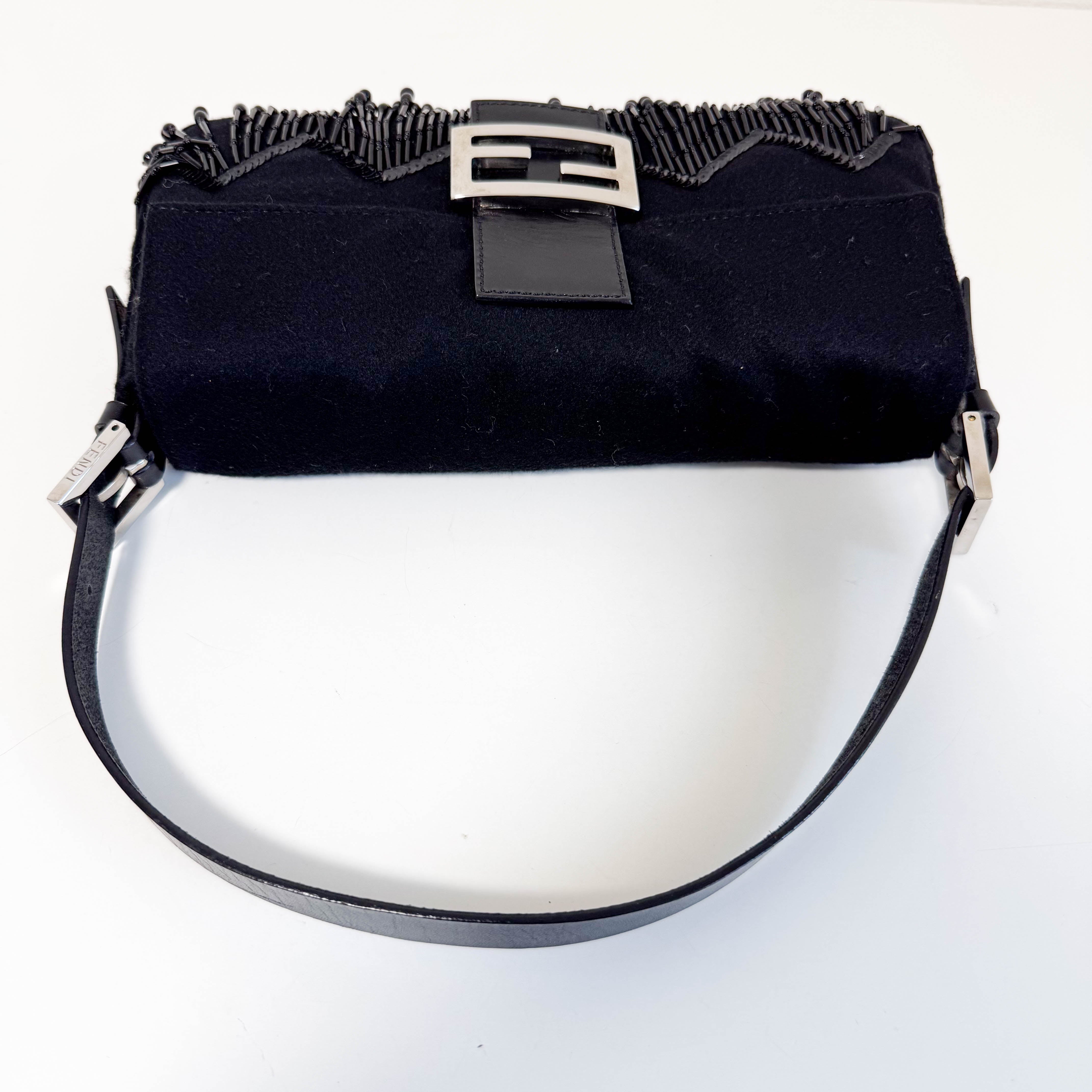 Baguette Limited Edition Black Cashmere and Beaded Shoulder Bag