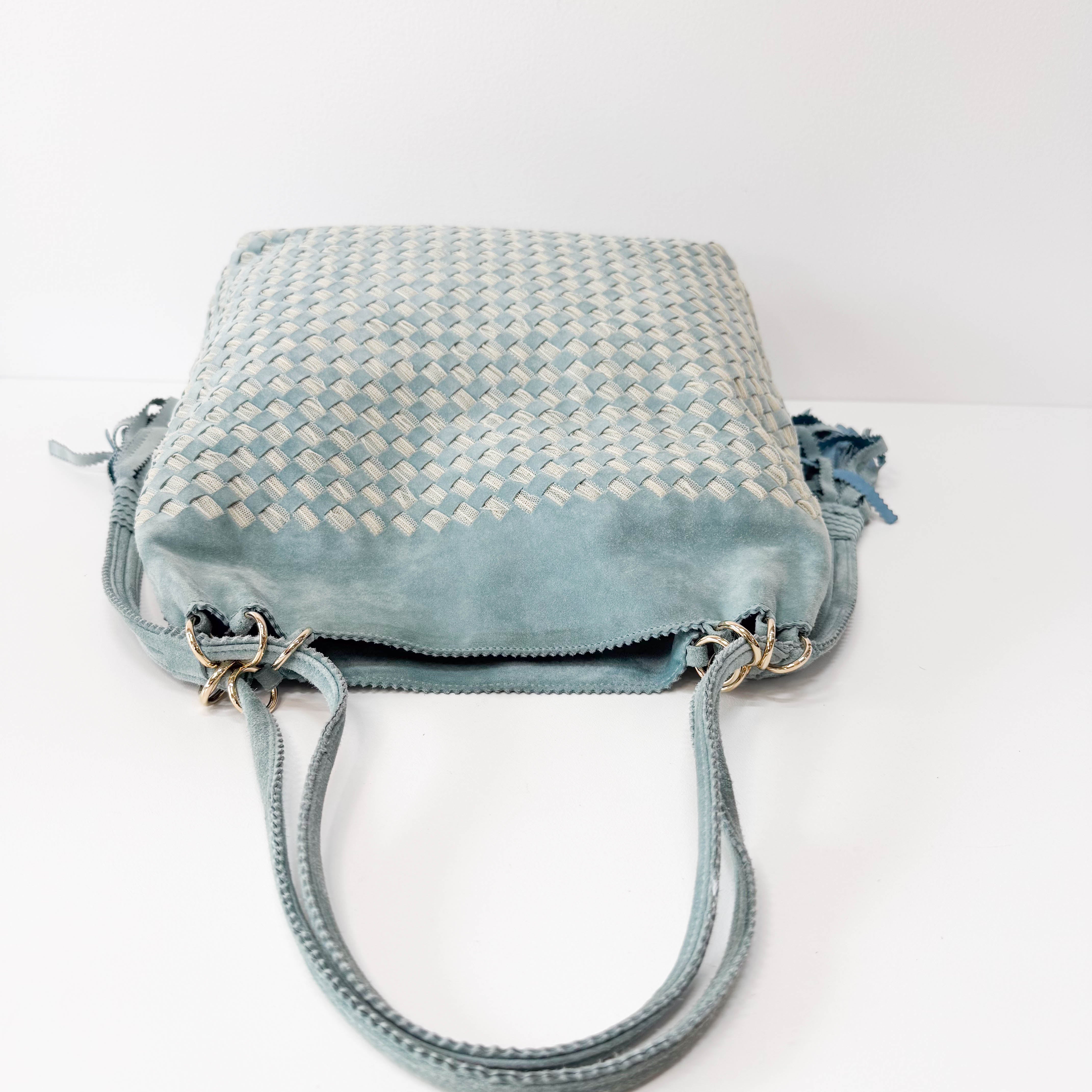 Intrecciato Lace Detail Blue Suede Bag
