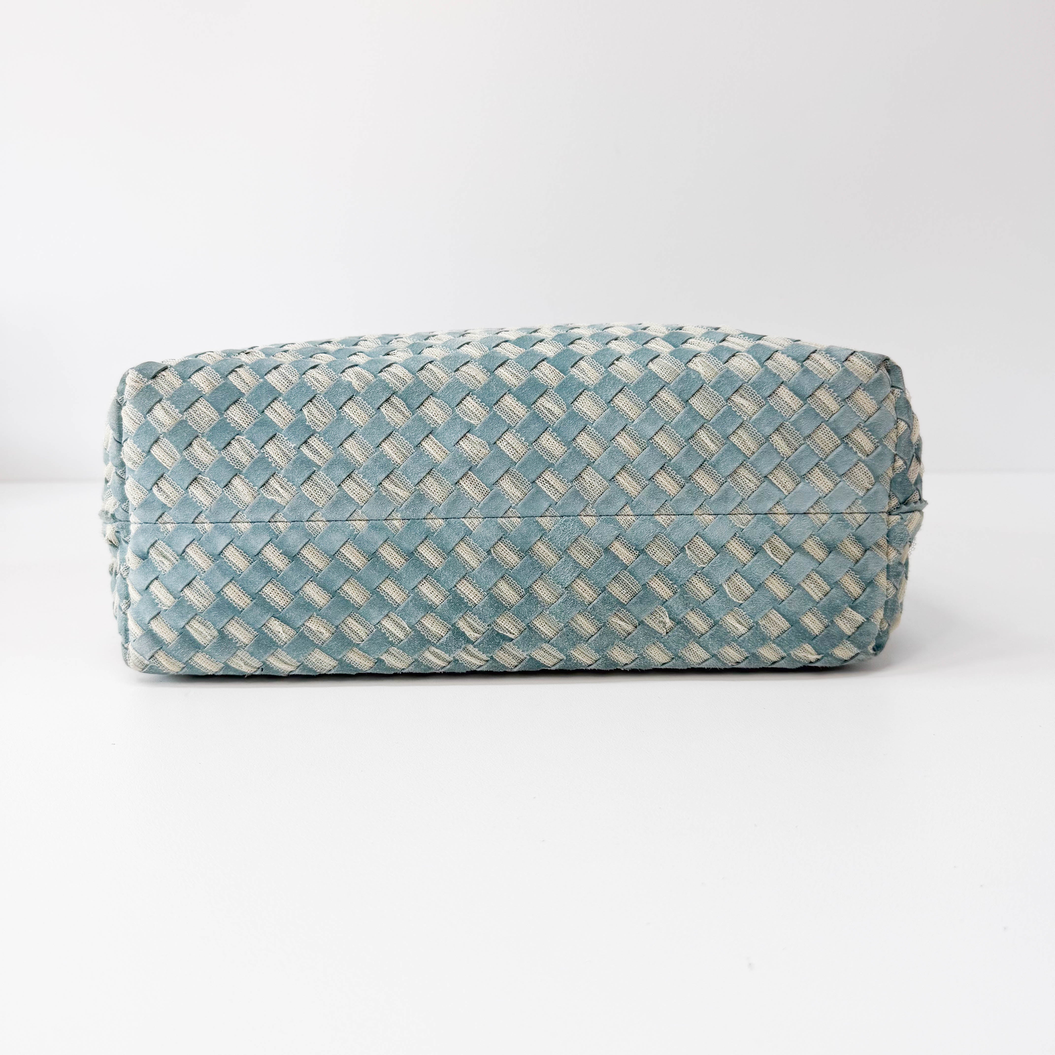 Intrecciato Lace Detail Blue Suede Bag