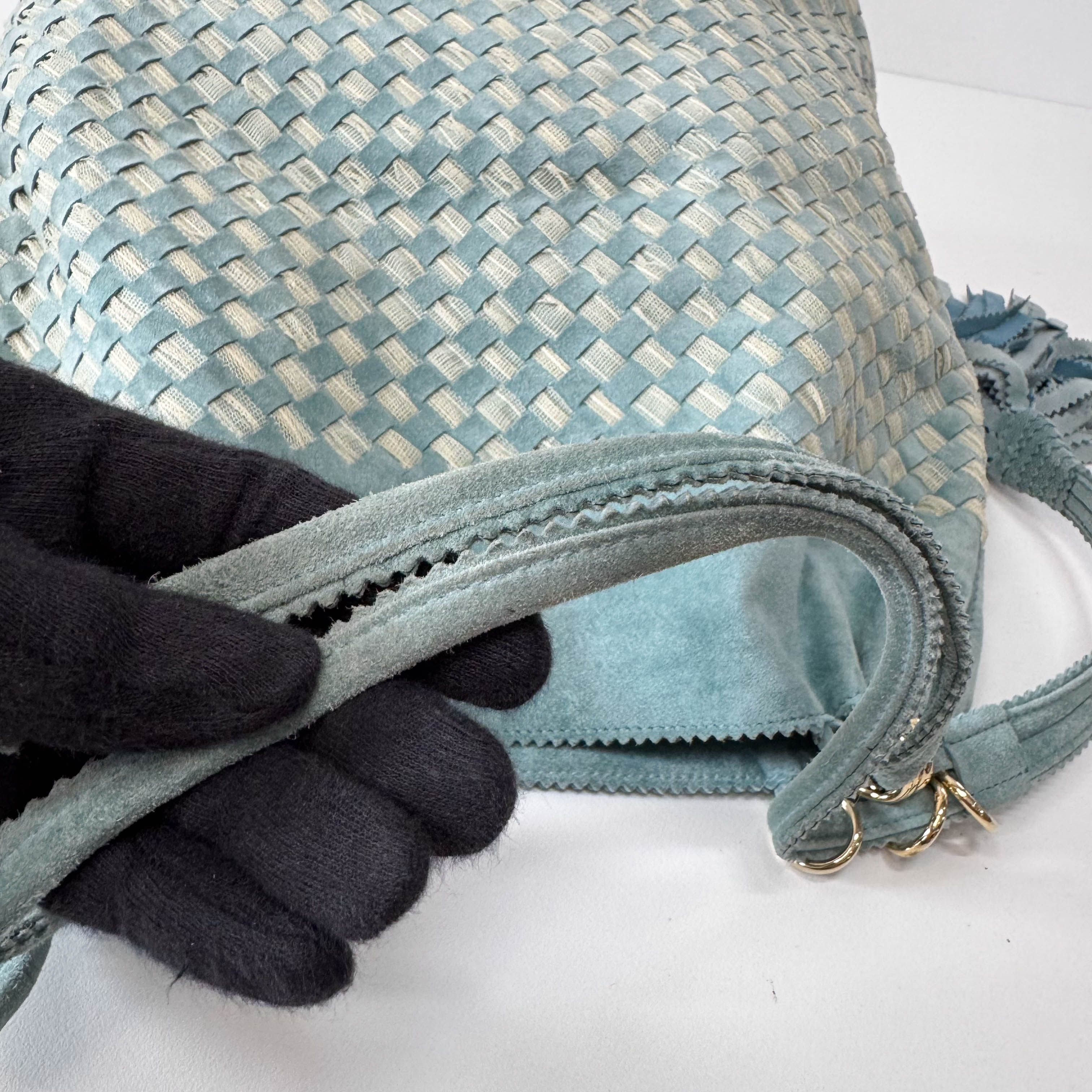 Intrecciato Lace Detail Blue Suede Bag