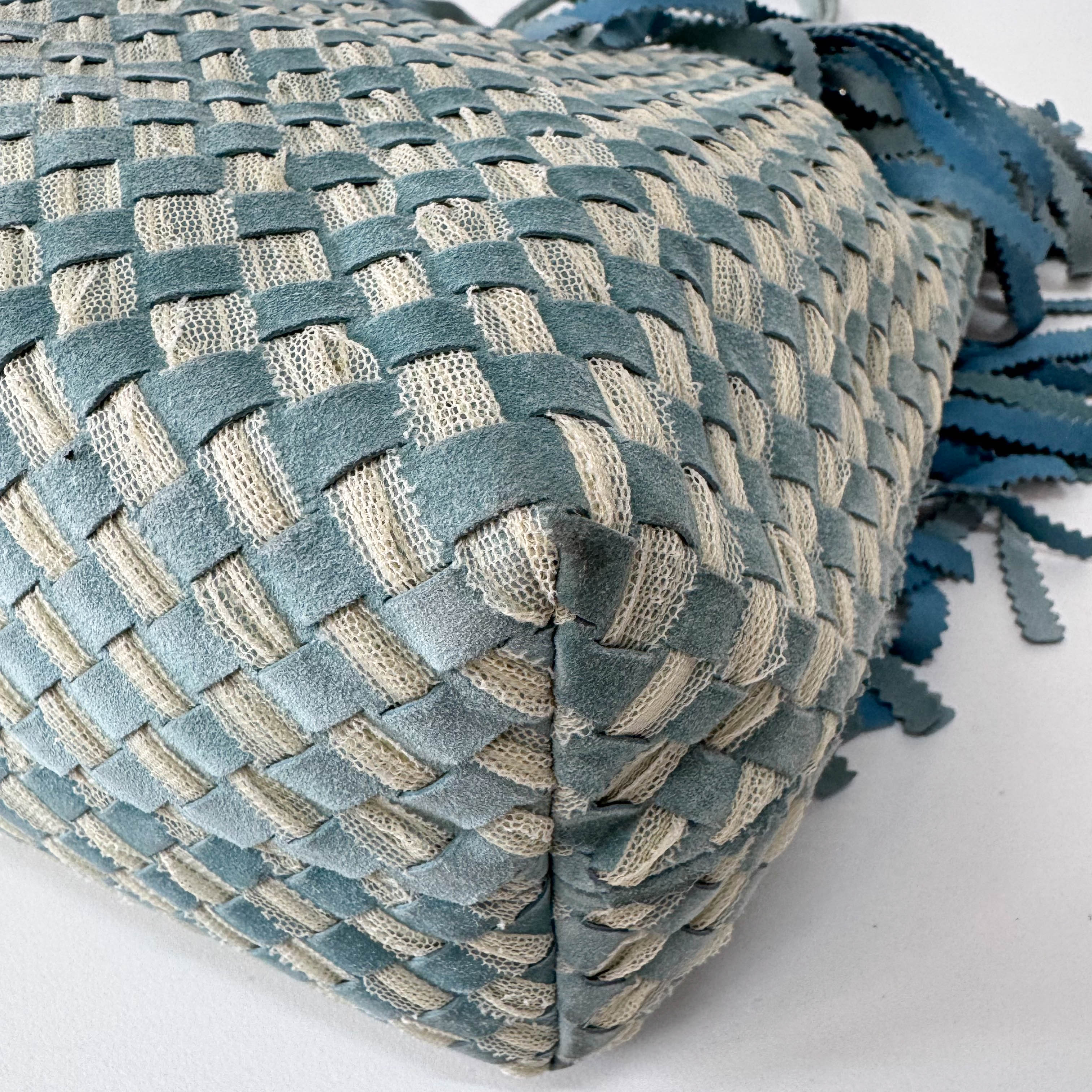 Intrecciato Lace Detail Blue Suede Bag