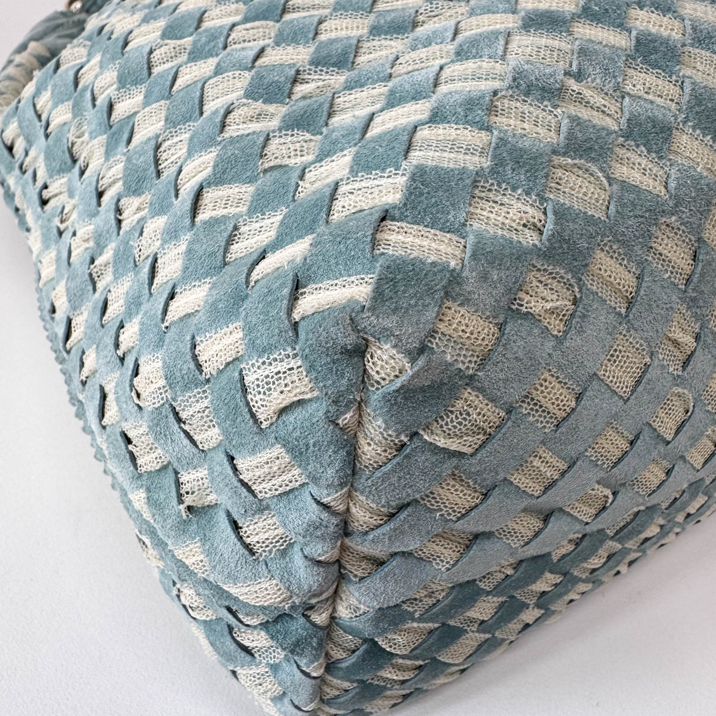 Intrecciato Lace Detail Blue Suede Bag