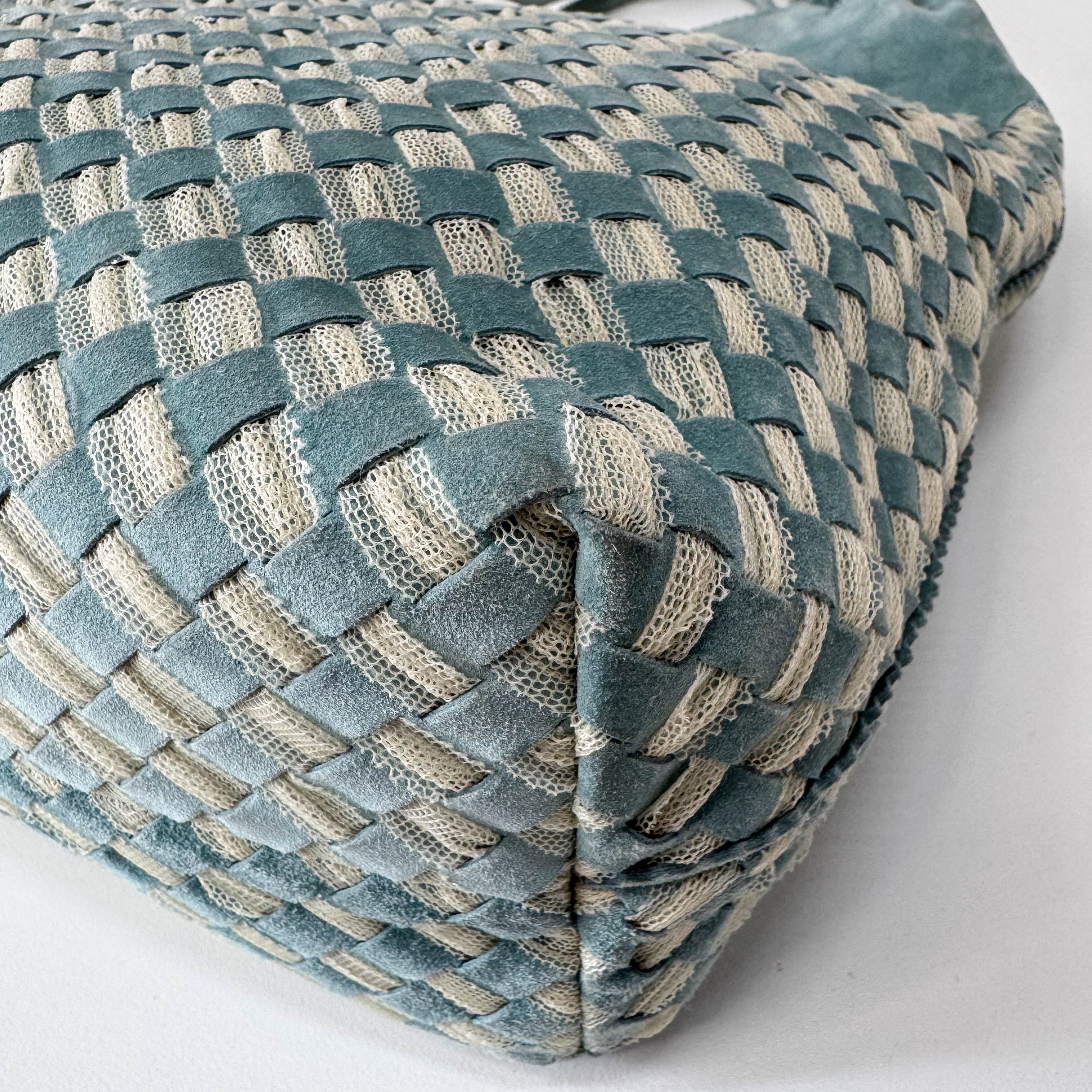 Intrecciato Lace Detail Blue Suede Bag