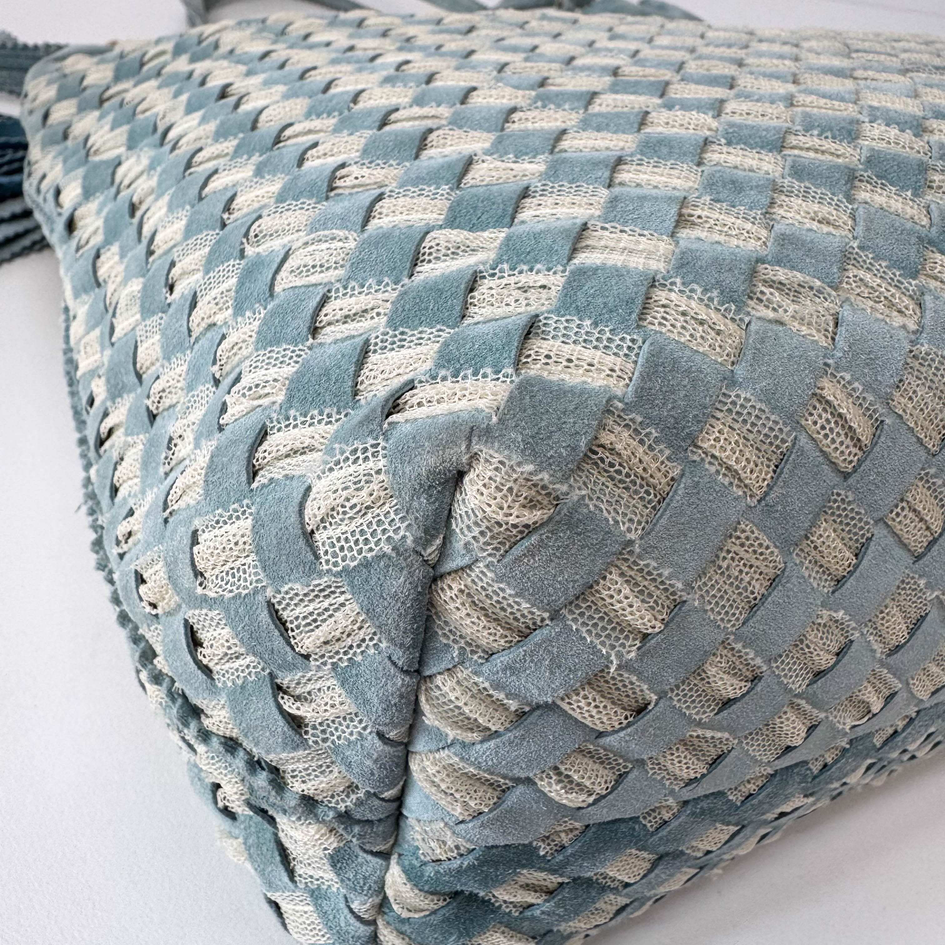 Intrecciato Lace Detail Blue Suede Bag