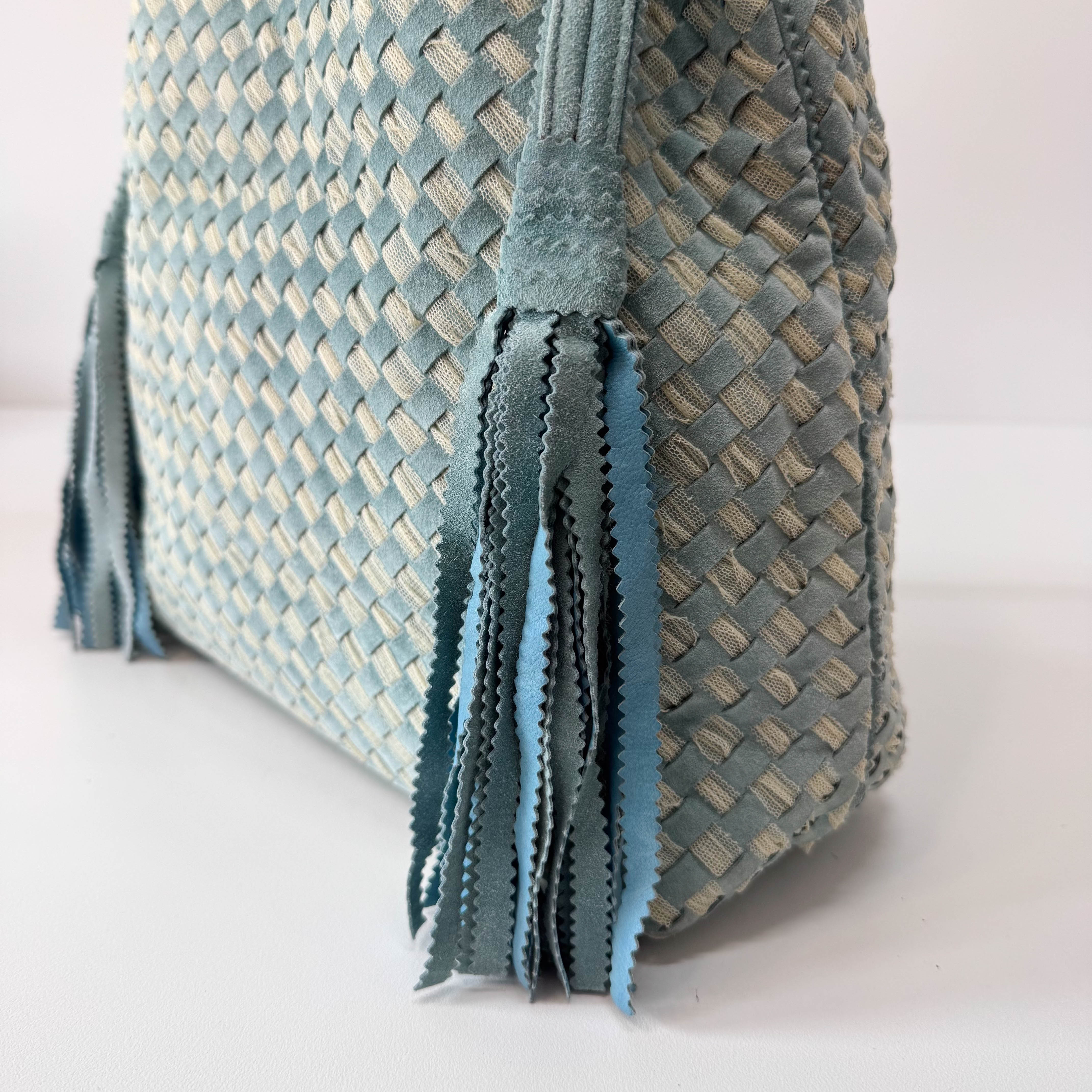 Intrecciato Lace Detail Blue Suede Bag