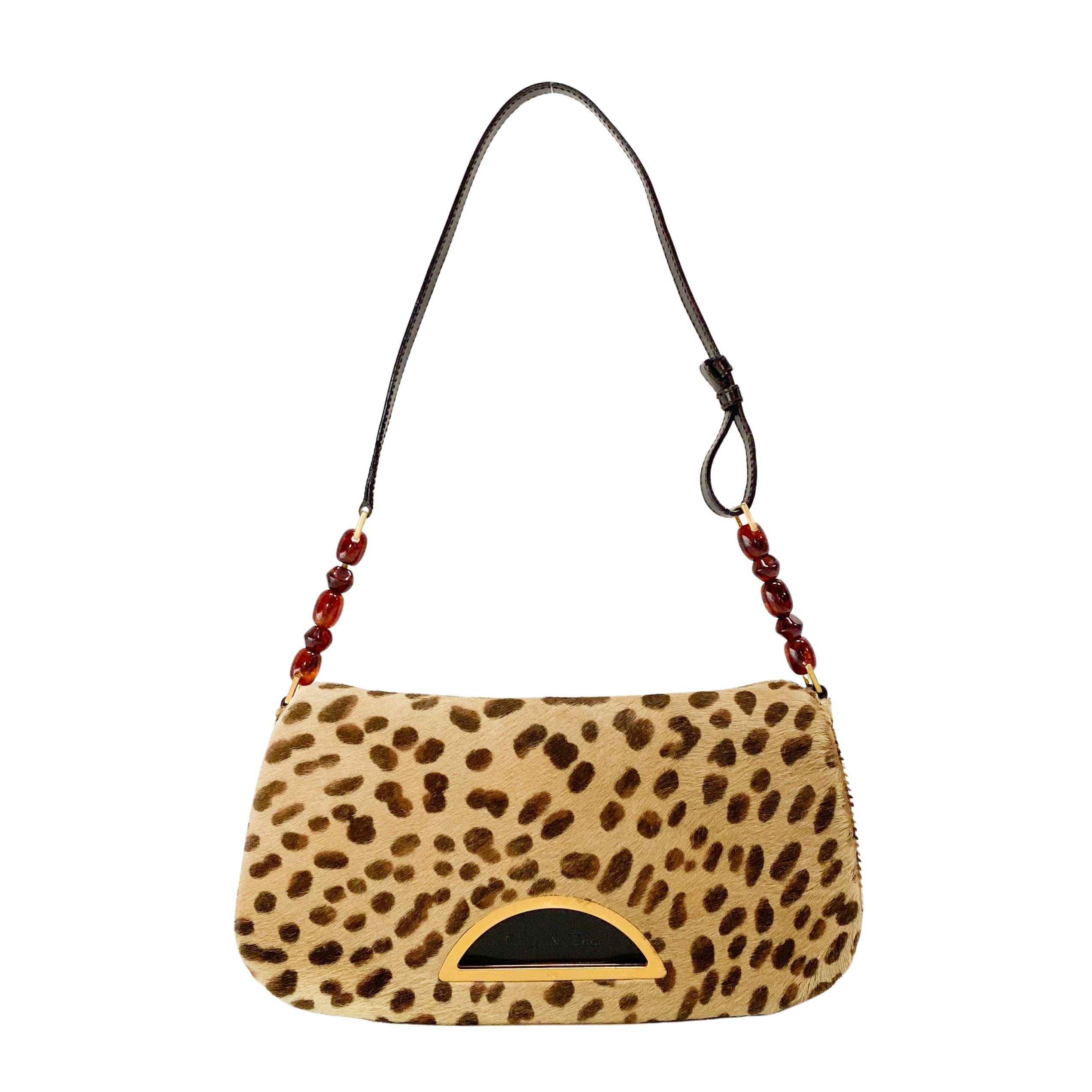 Malice Pearl Cheetah Brown Leather Shoulder Bag