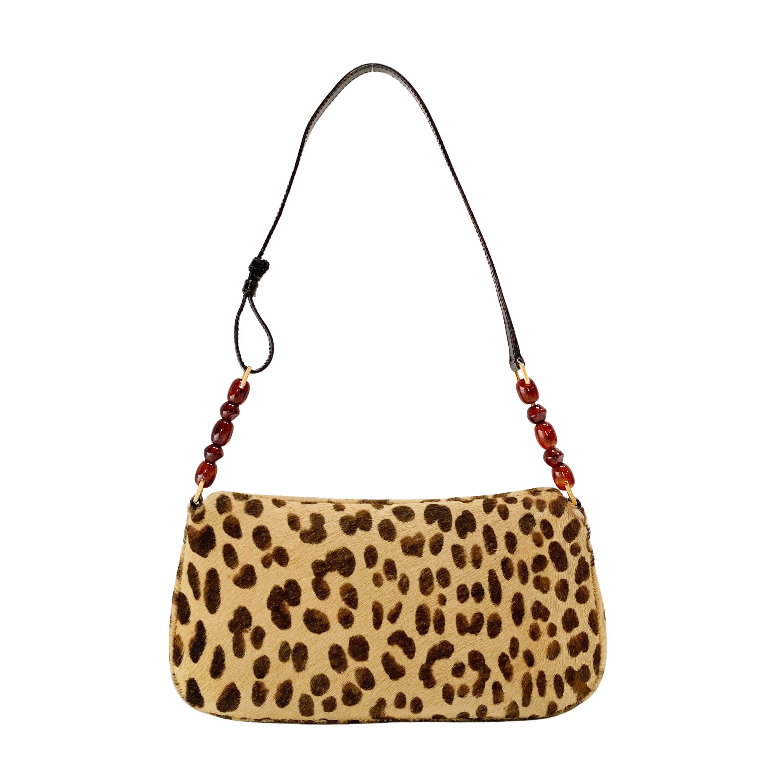 Malice Pearl Cheetah Brown Leather Shoulder Bag