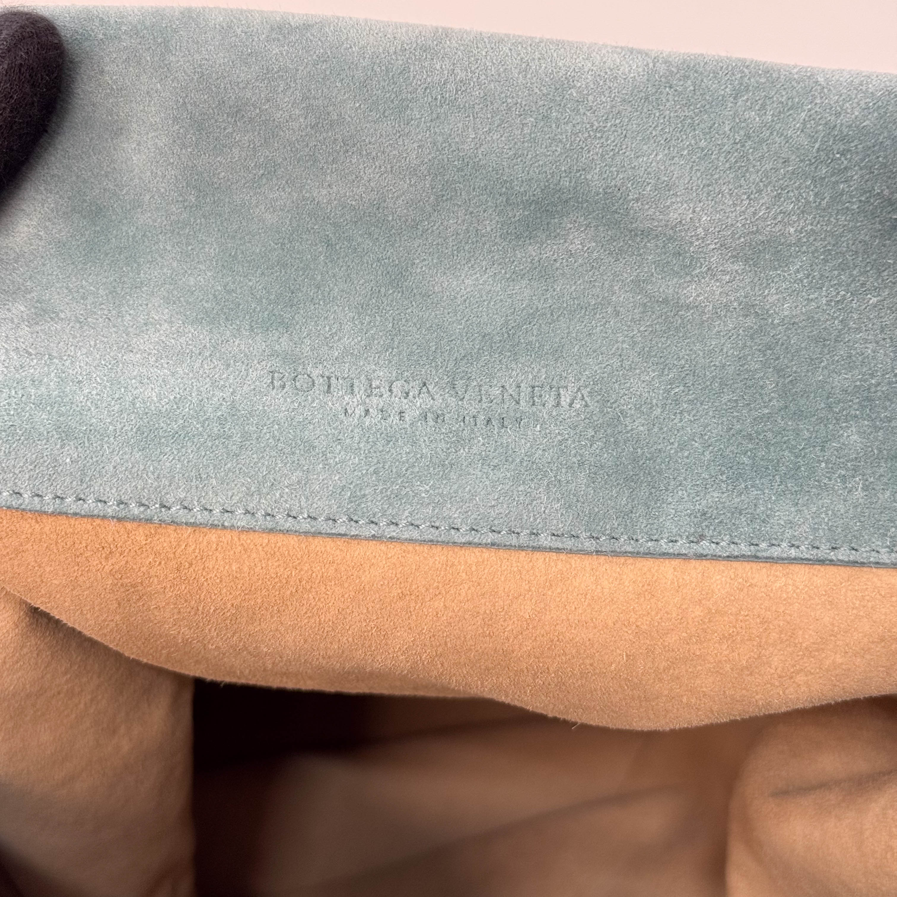 Intrecciato Lace Detail Blue Suede Bag