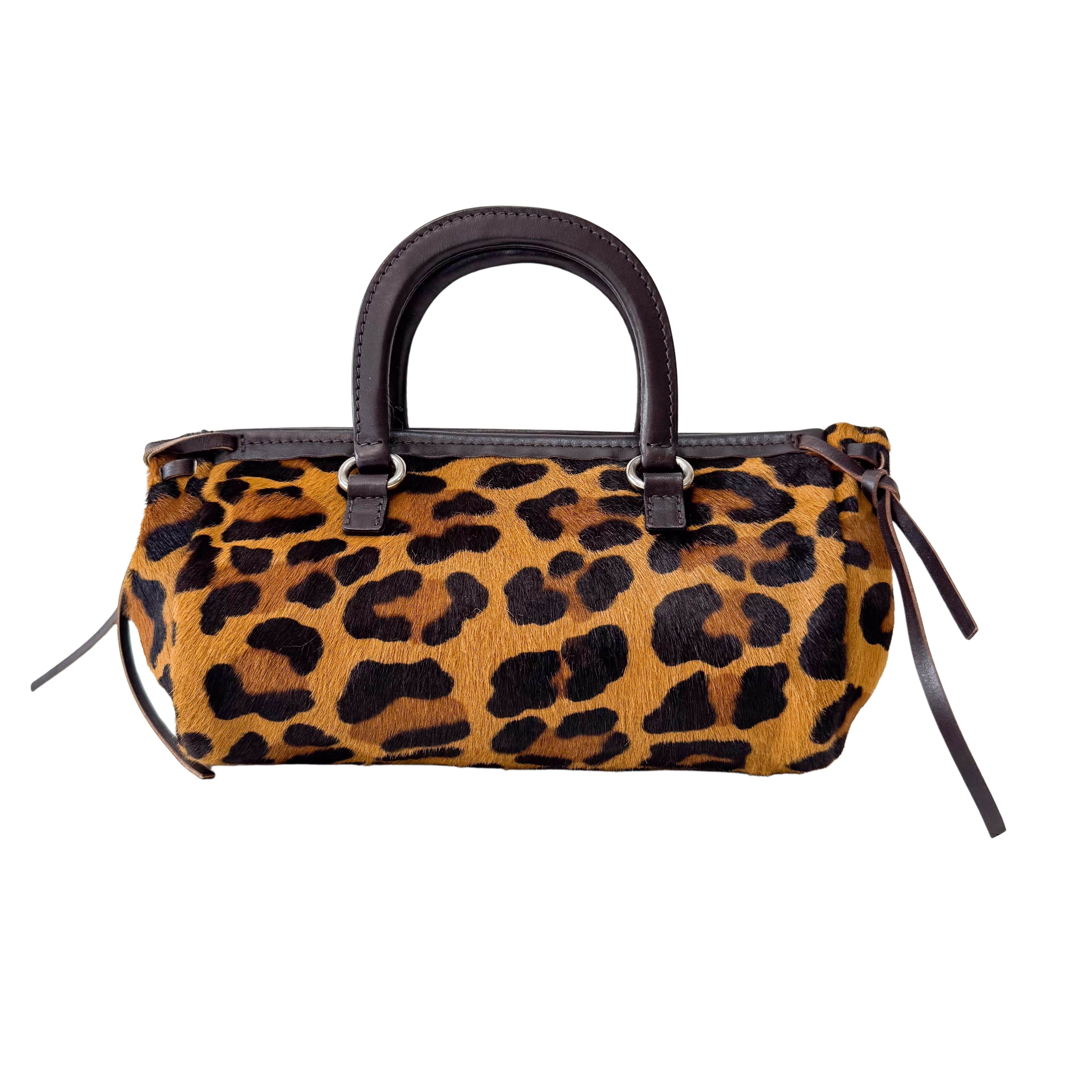 Leopard Print Pony Hair Mini Handle Bag