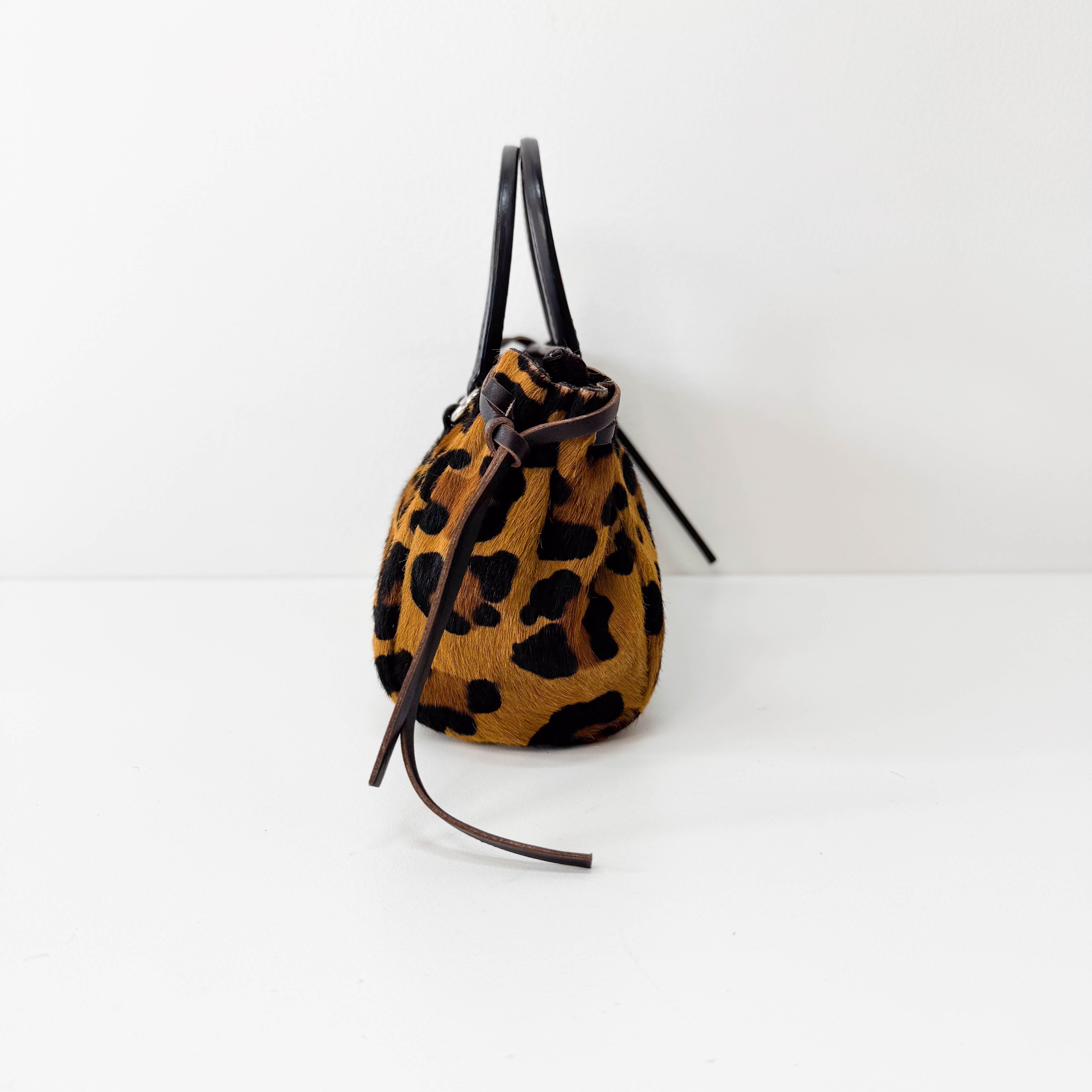 Leopard Print Pony Hair Mini Handle Bag