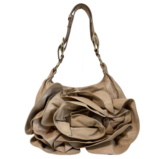 YSL Rive Gauche Flower Beige Leather Shoulder Bag
