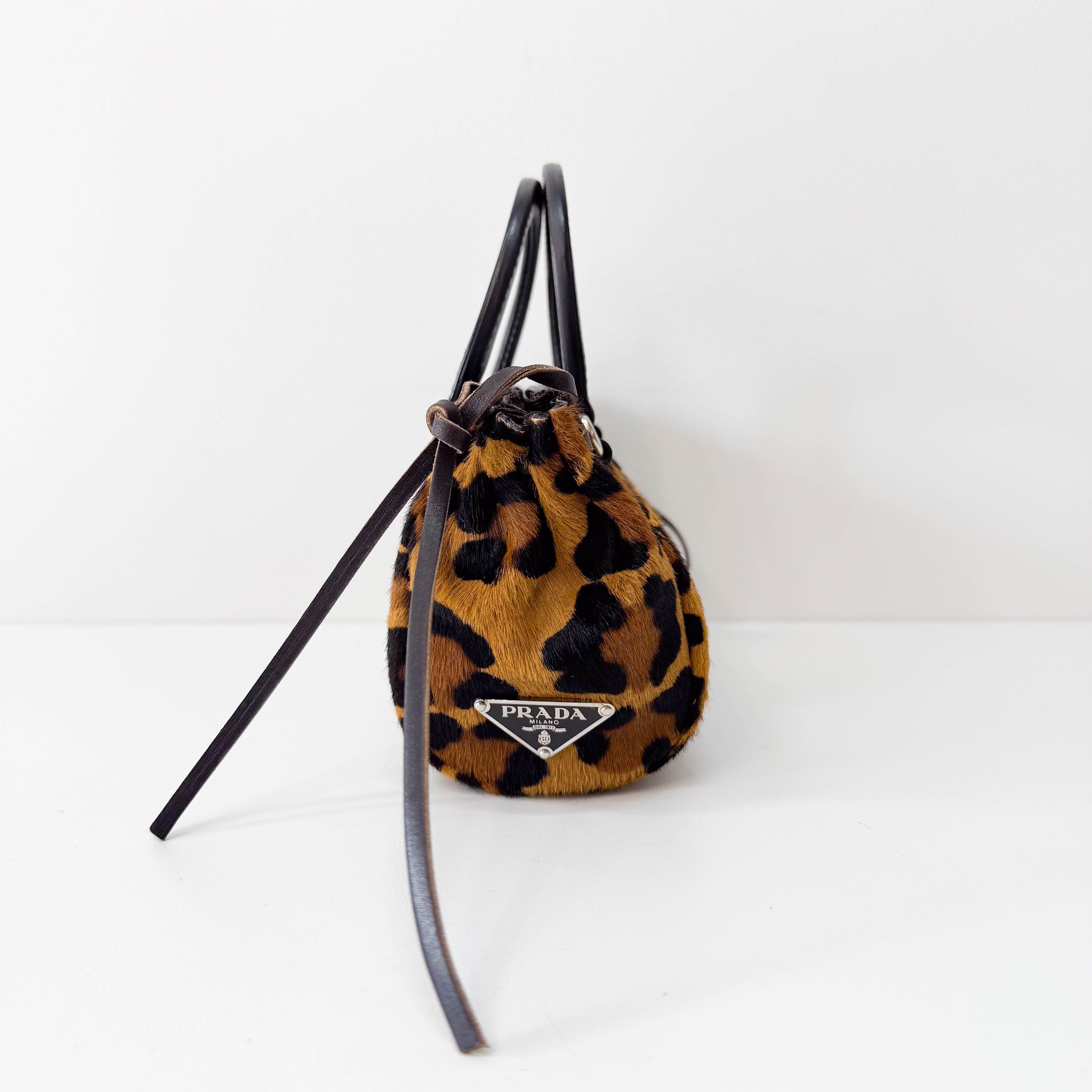 Leopard Print Pony Hair Mini Handle Bag