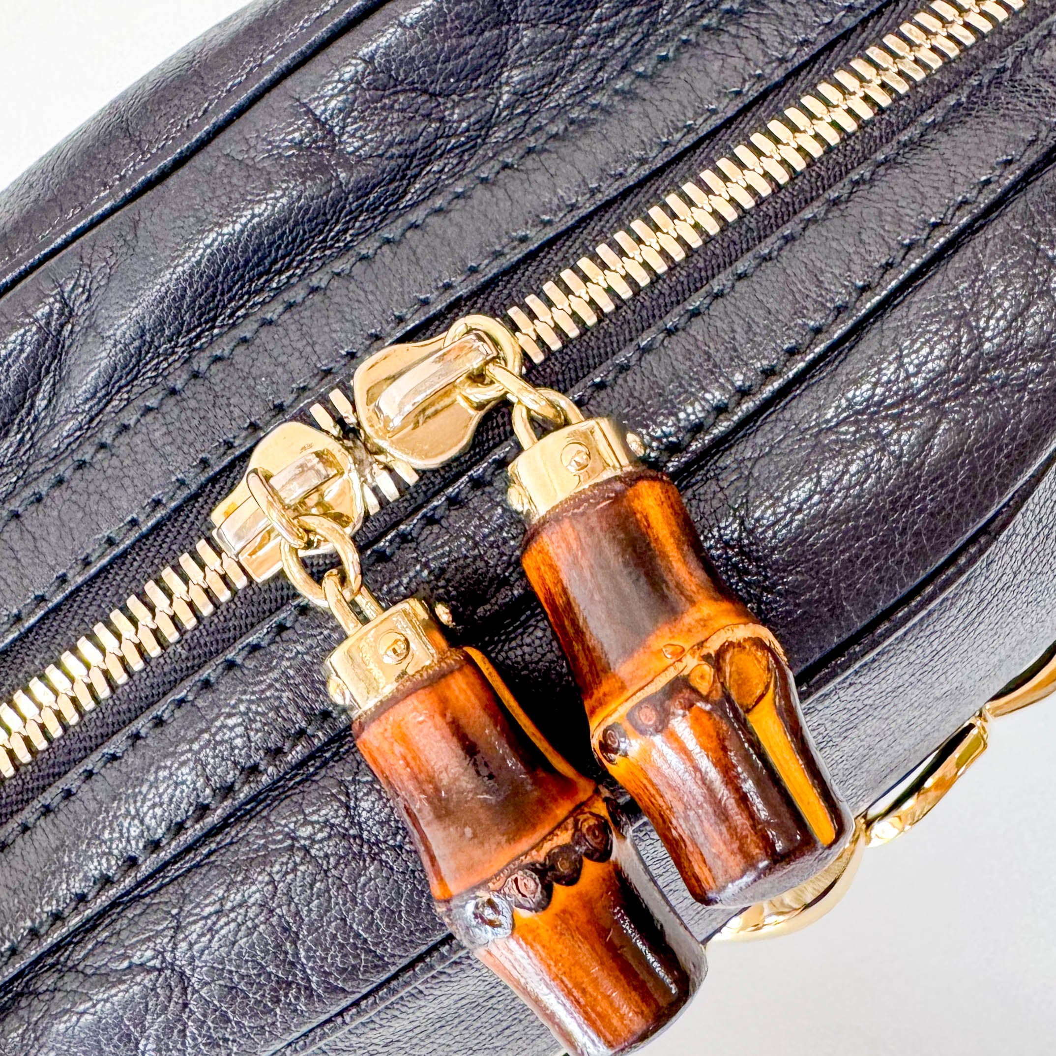 Horsebit in Black Leather and Bamboo Detail Shoulder Bag