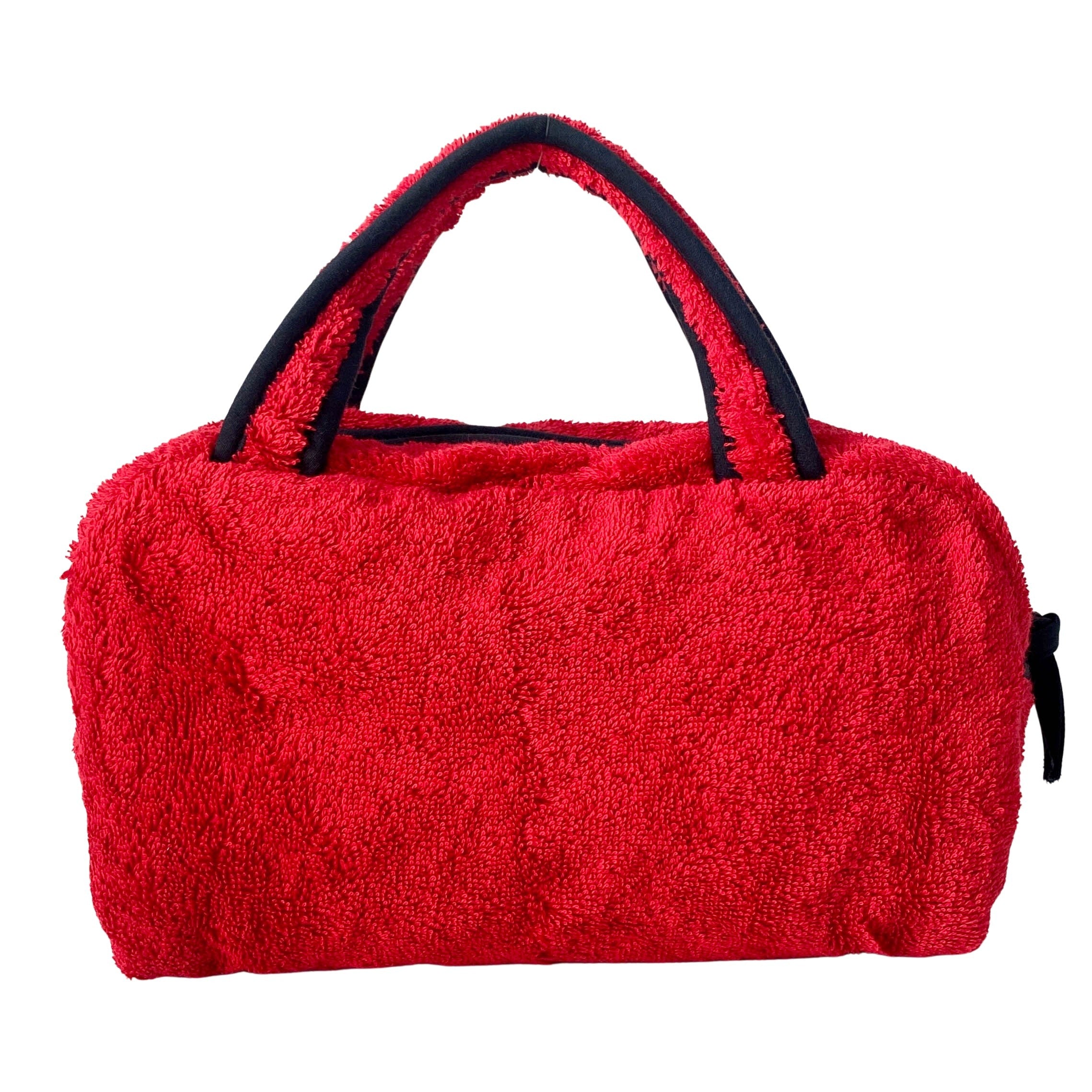 J'Adore Red & Black Terry Towel Cotton Mini Boston Bag