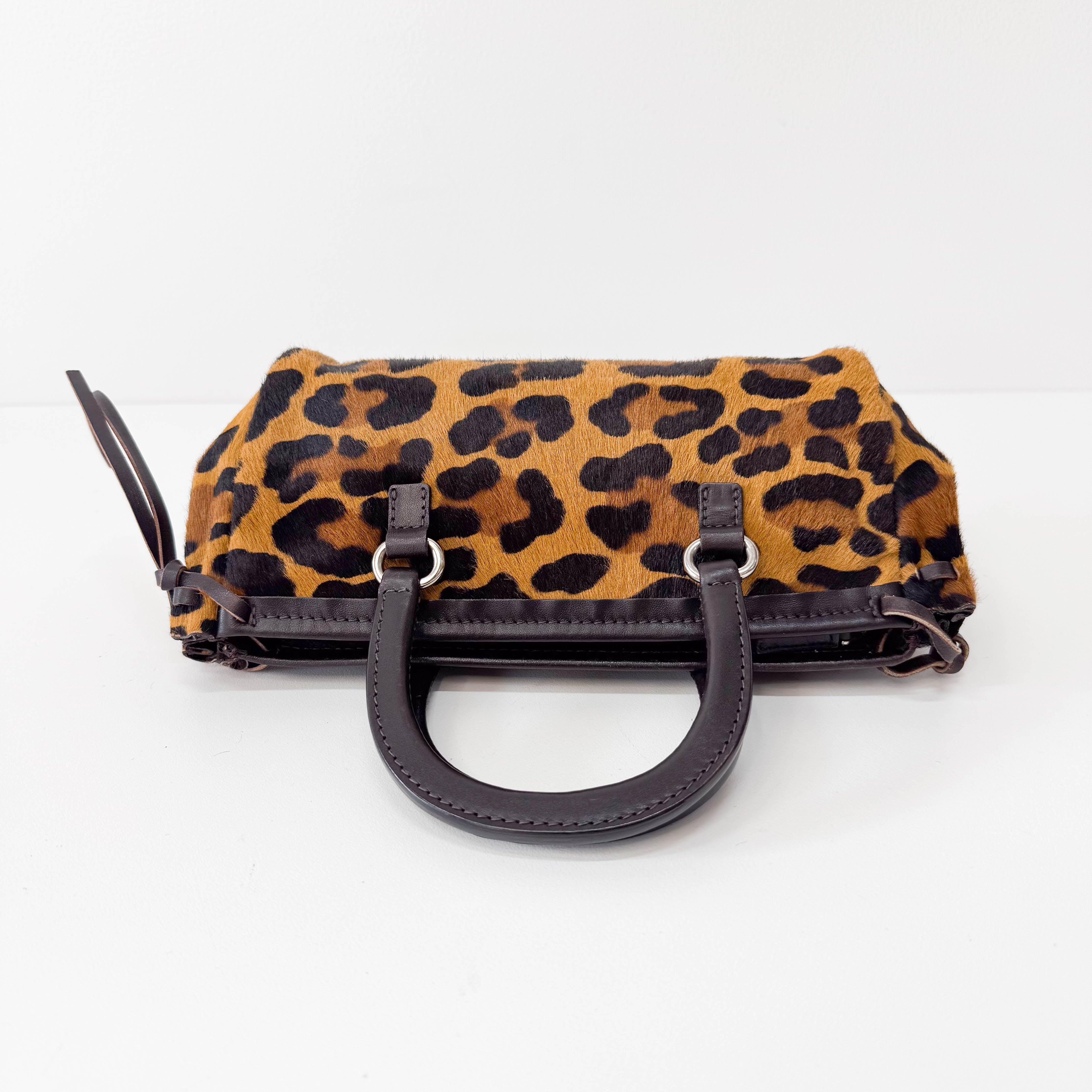 Leopard Print Pony Hair Mini Handle Bag