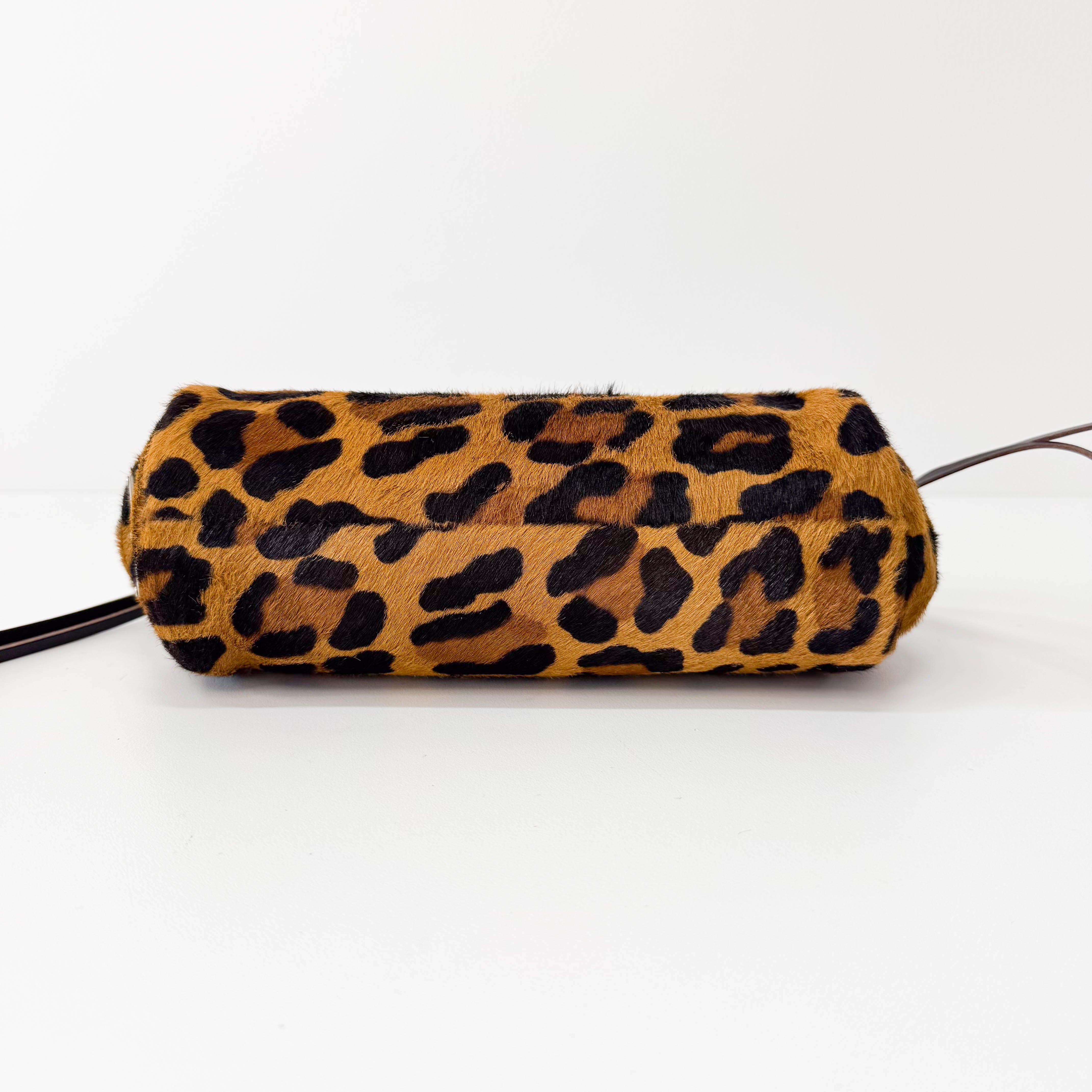 Leopard Print Pony Hair Mini Handle Bag