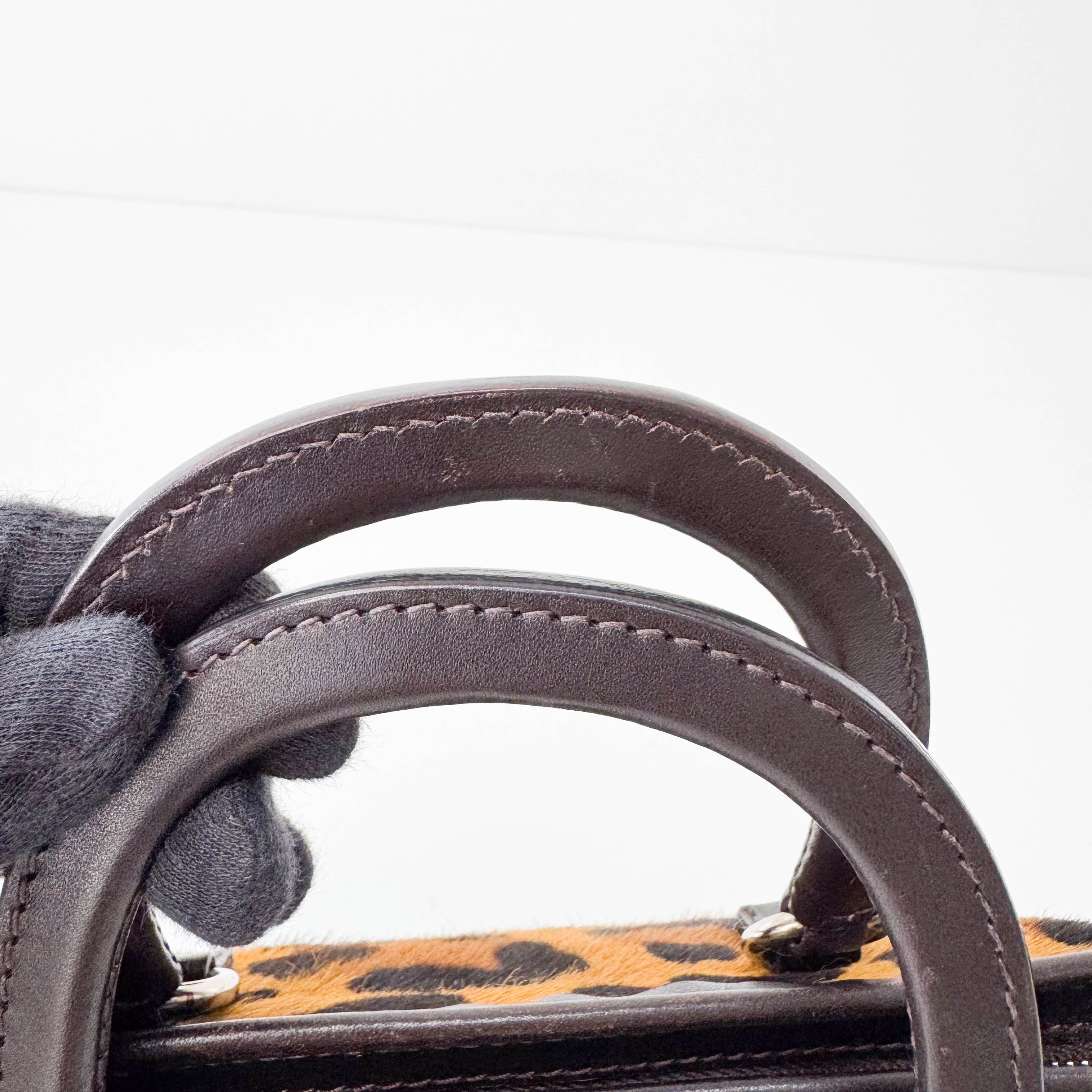 Leopard Print Pony Hair Mini Handle Bag