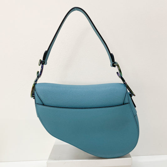 Saddle Blue Leather Shoulder Bag