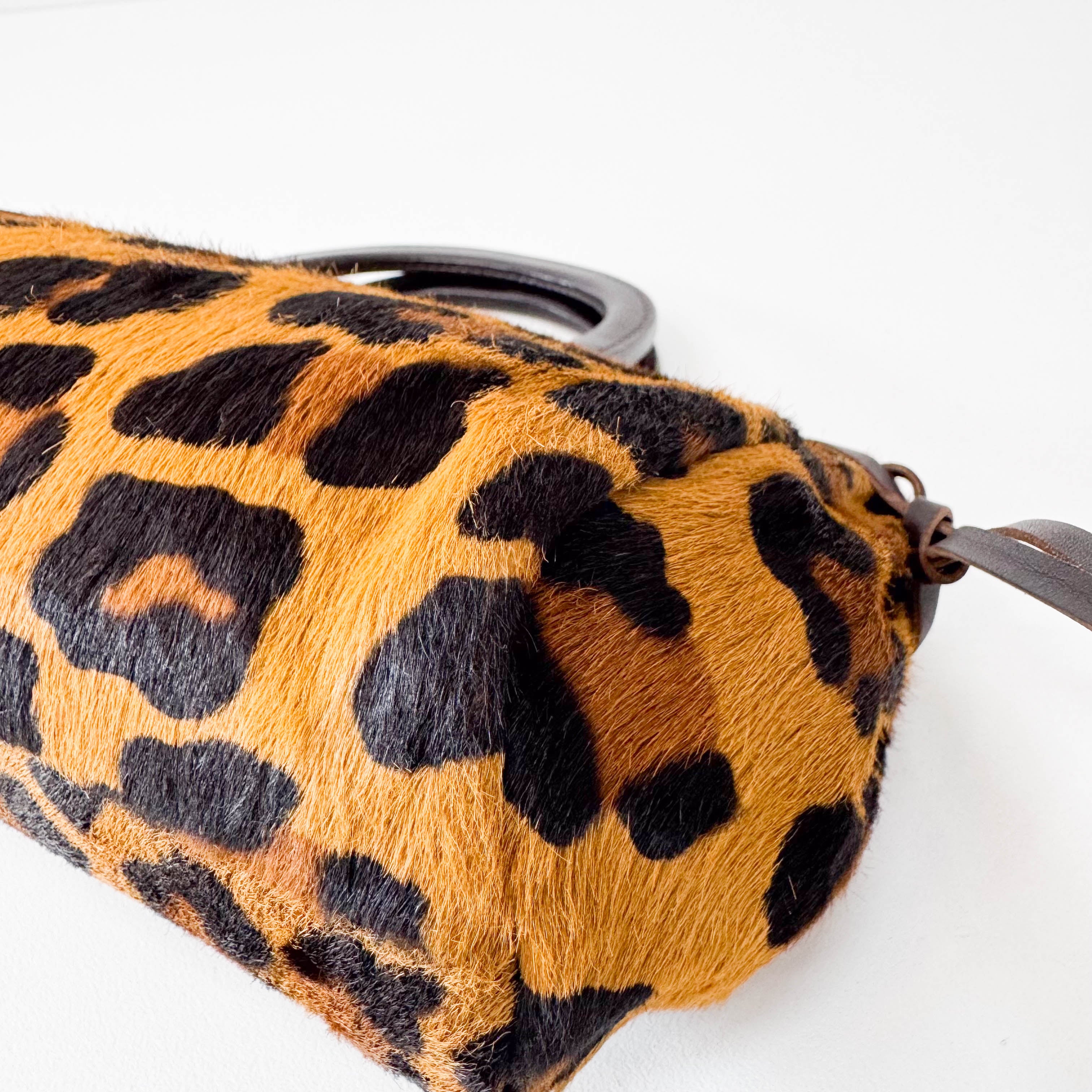 Leopard Print Pony Hair Mini Handle Bag