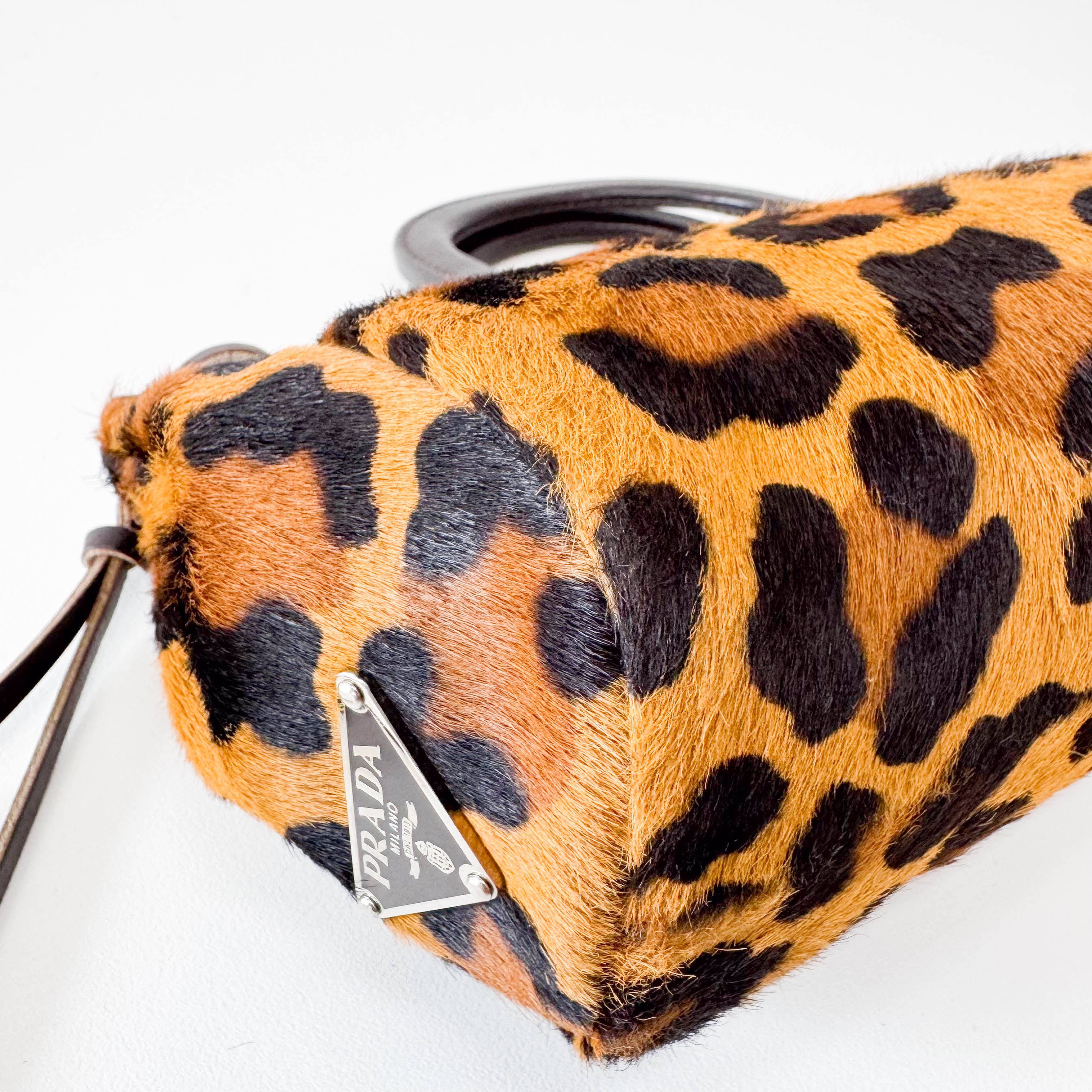 Leopard Print Pony Hair Mini Handle Bag