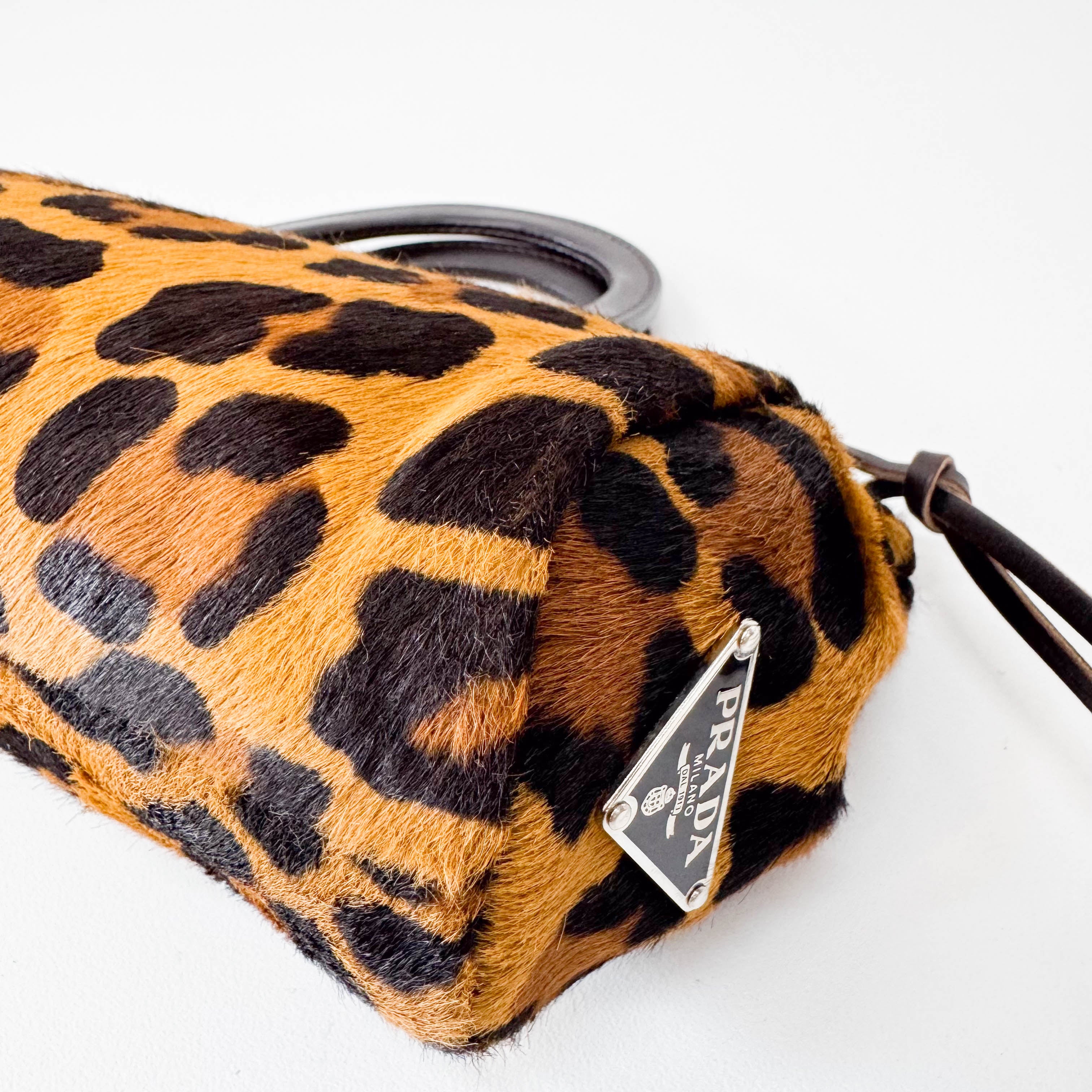 Leopard Print Pony Hair Mini Handle Bag