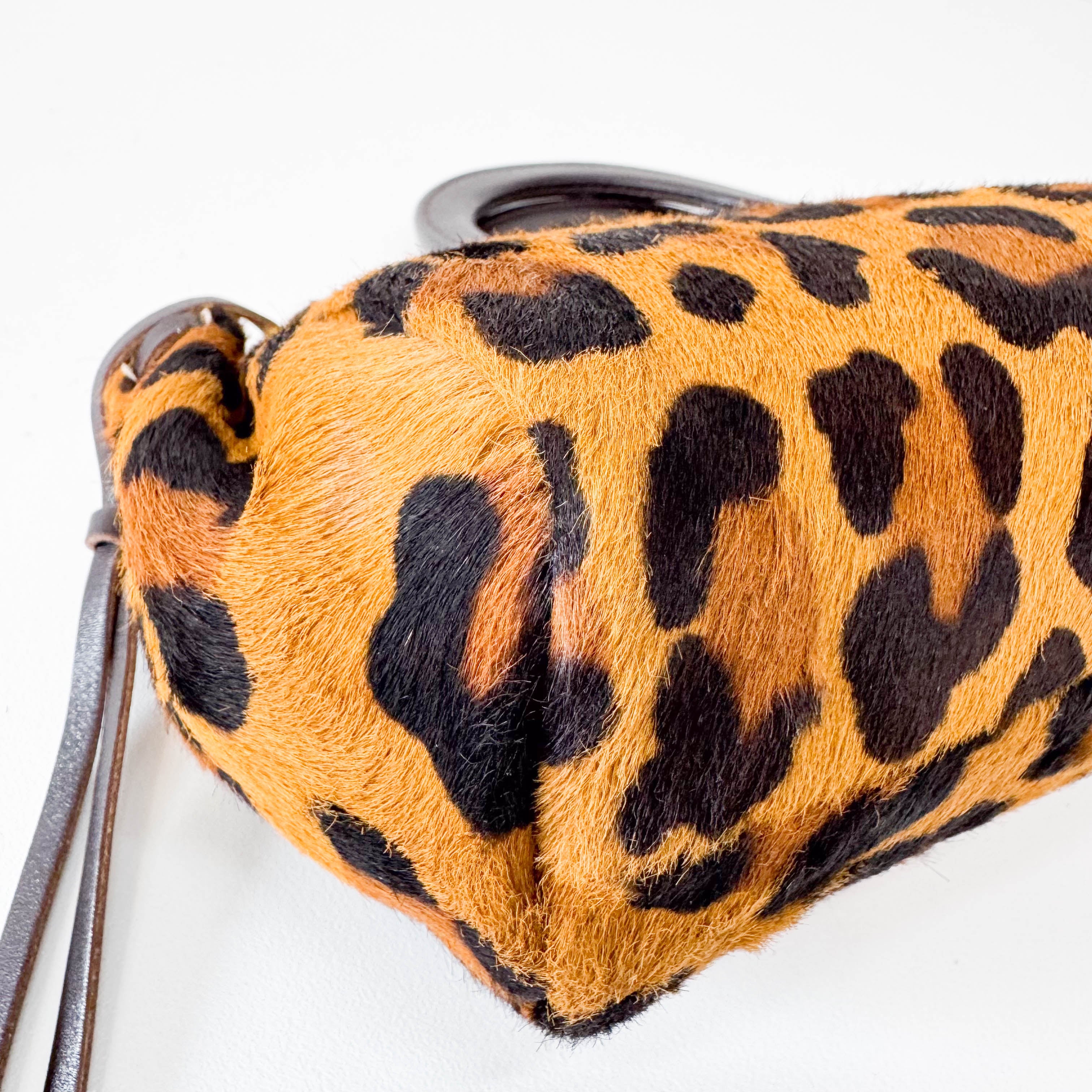 Leopard Print Pony Hair Mini Handle Bag