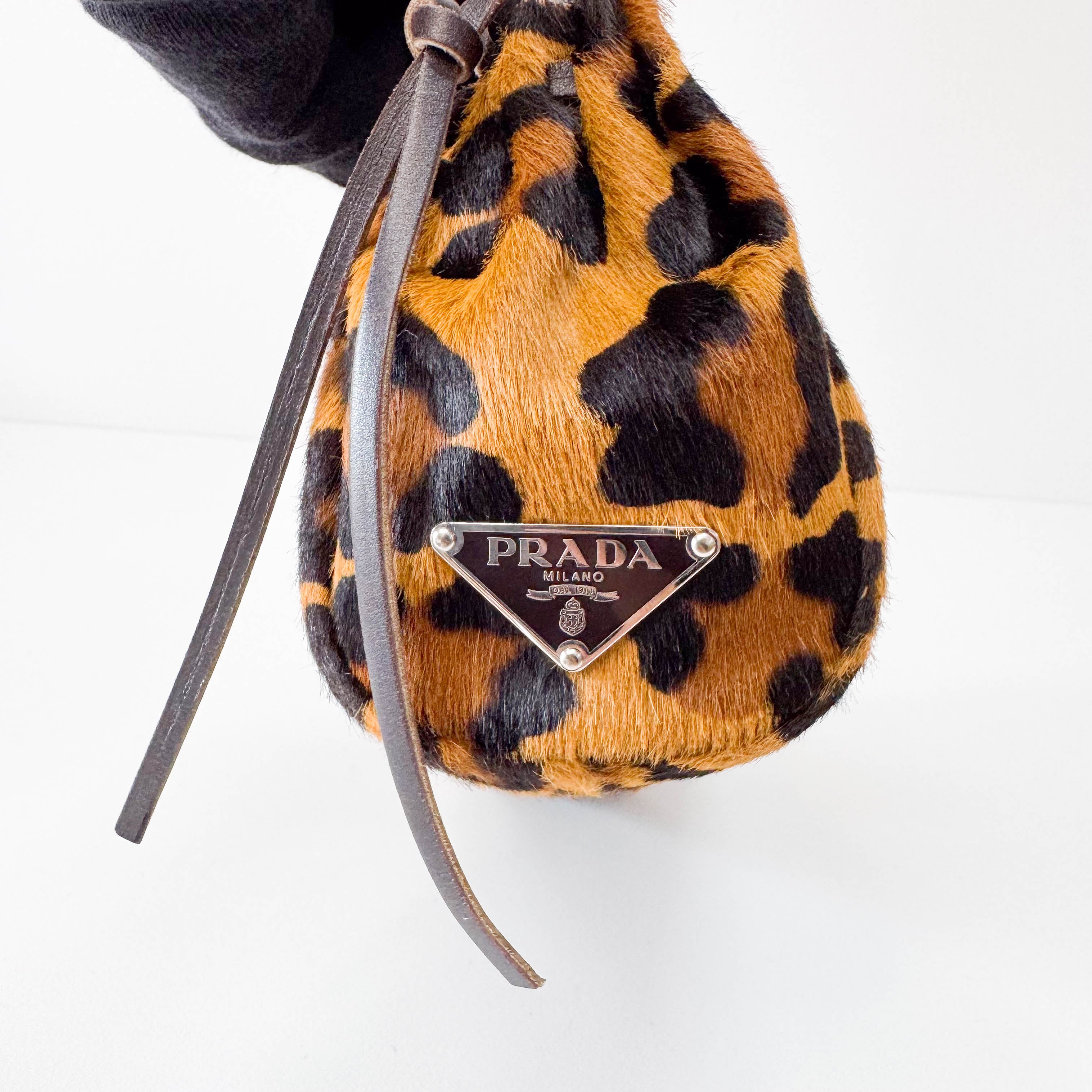 Leopard Print Pony Hair Mini Handle Bag