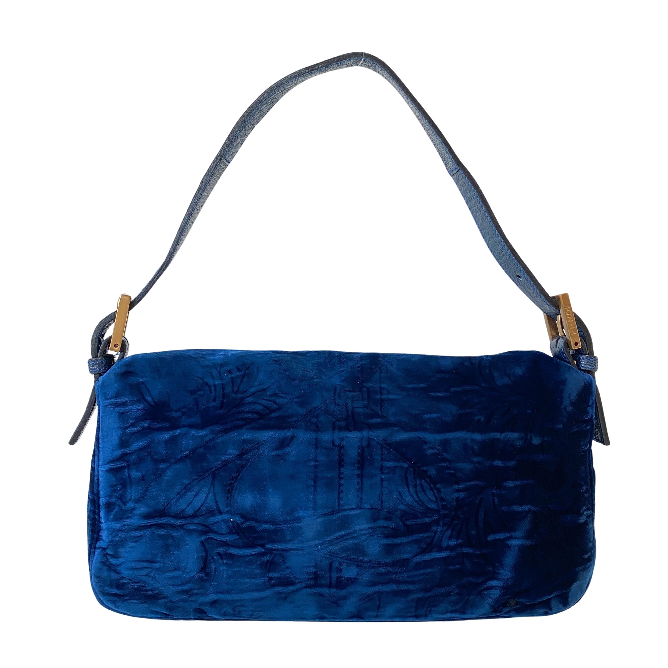 Baguette Blue Velvet Shoulder Bag