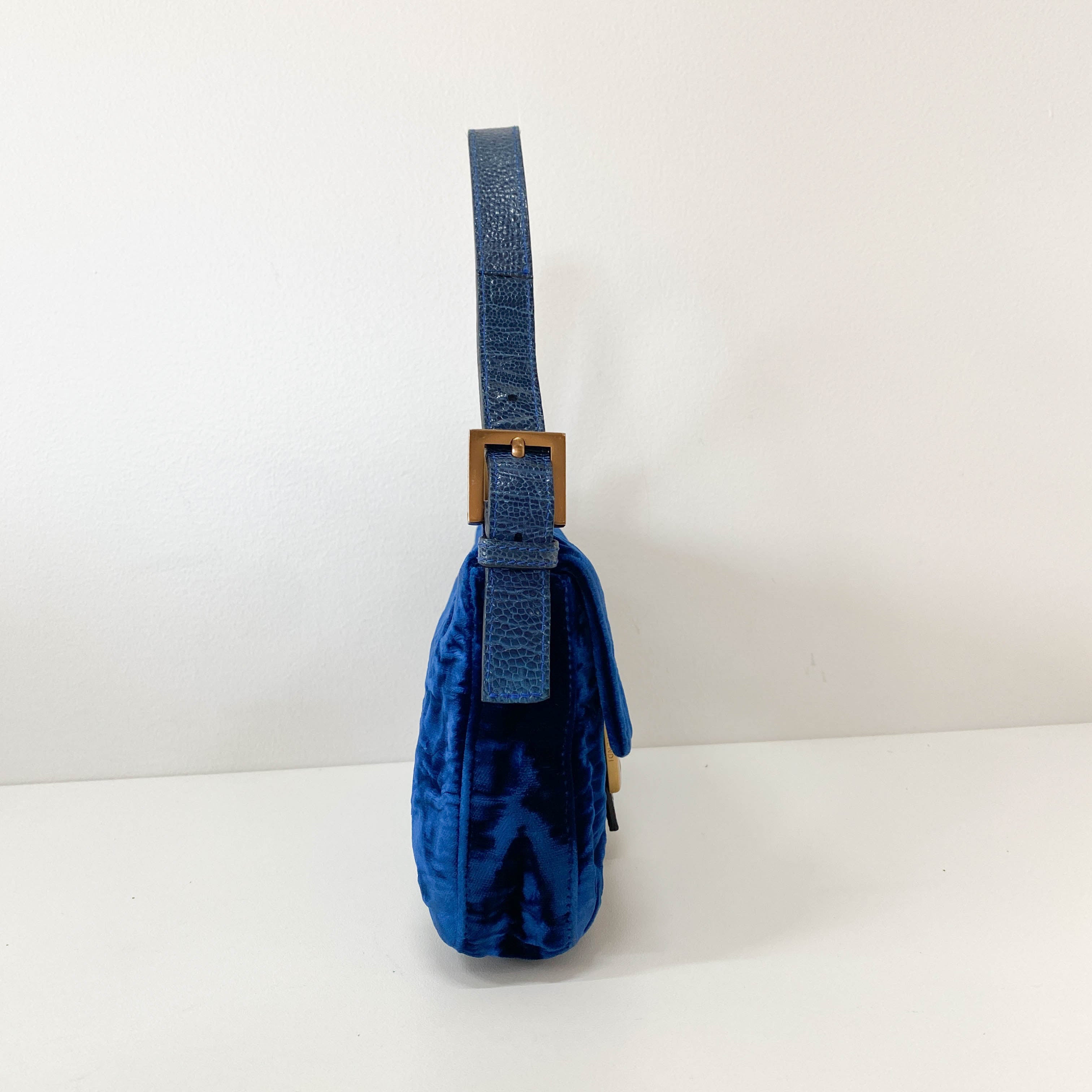 Baguette Blue Velvet Shoulder Bag