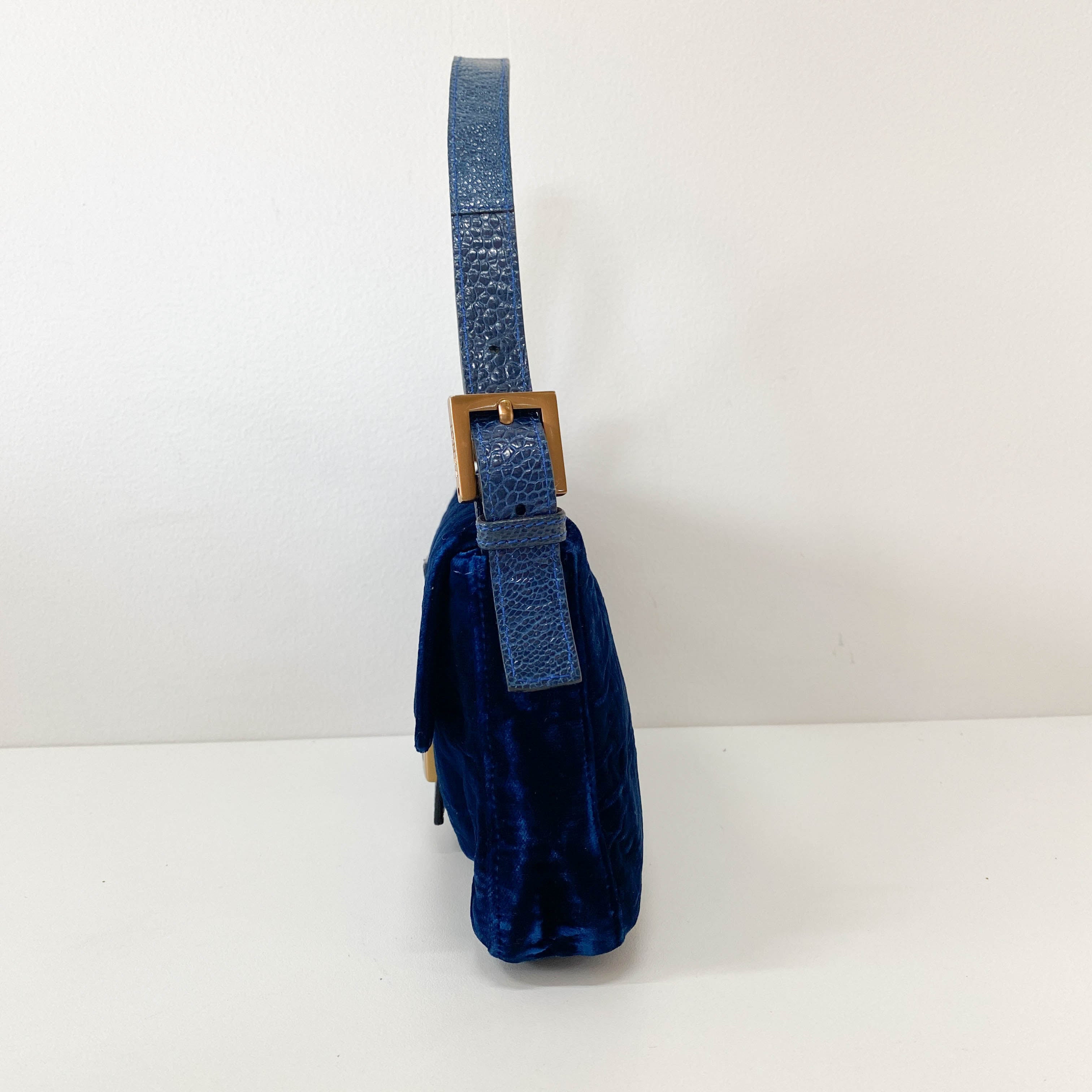 Baguette Blue Velvet Shoulder Bag