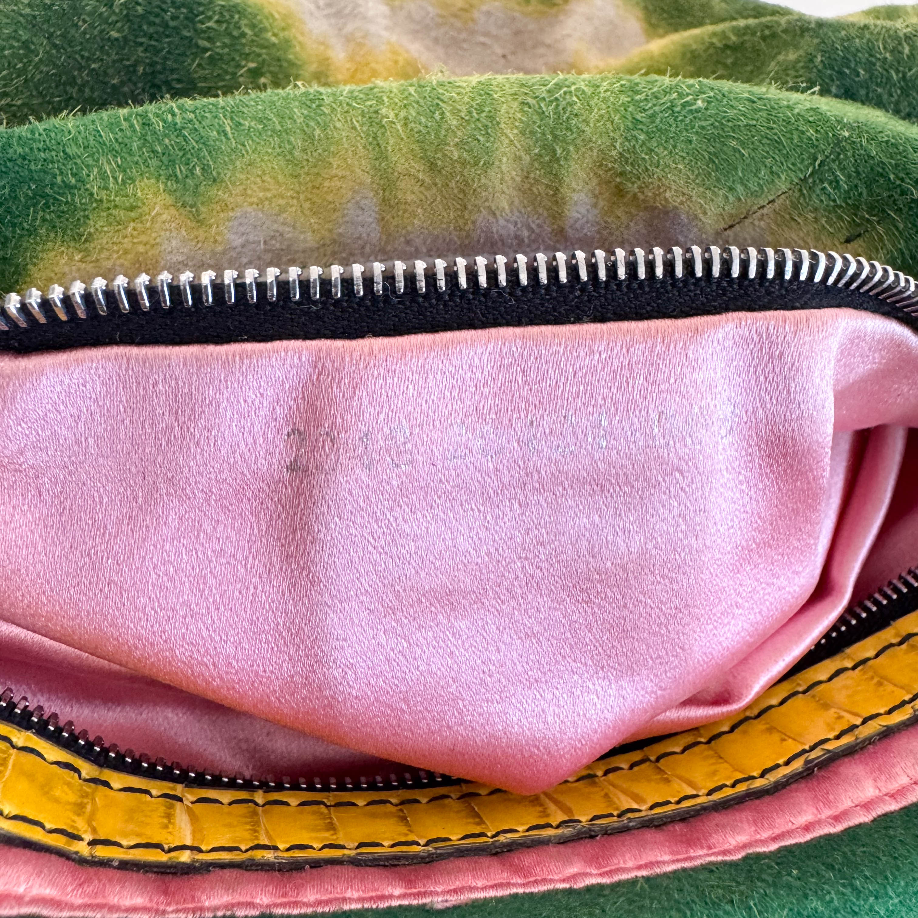 Baguette Green Suede Flower Design Shoulder Bag