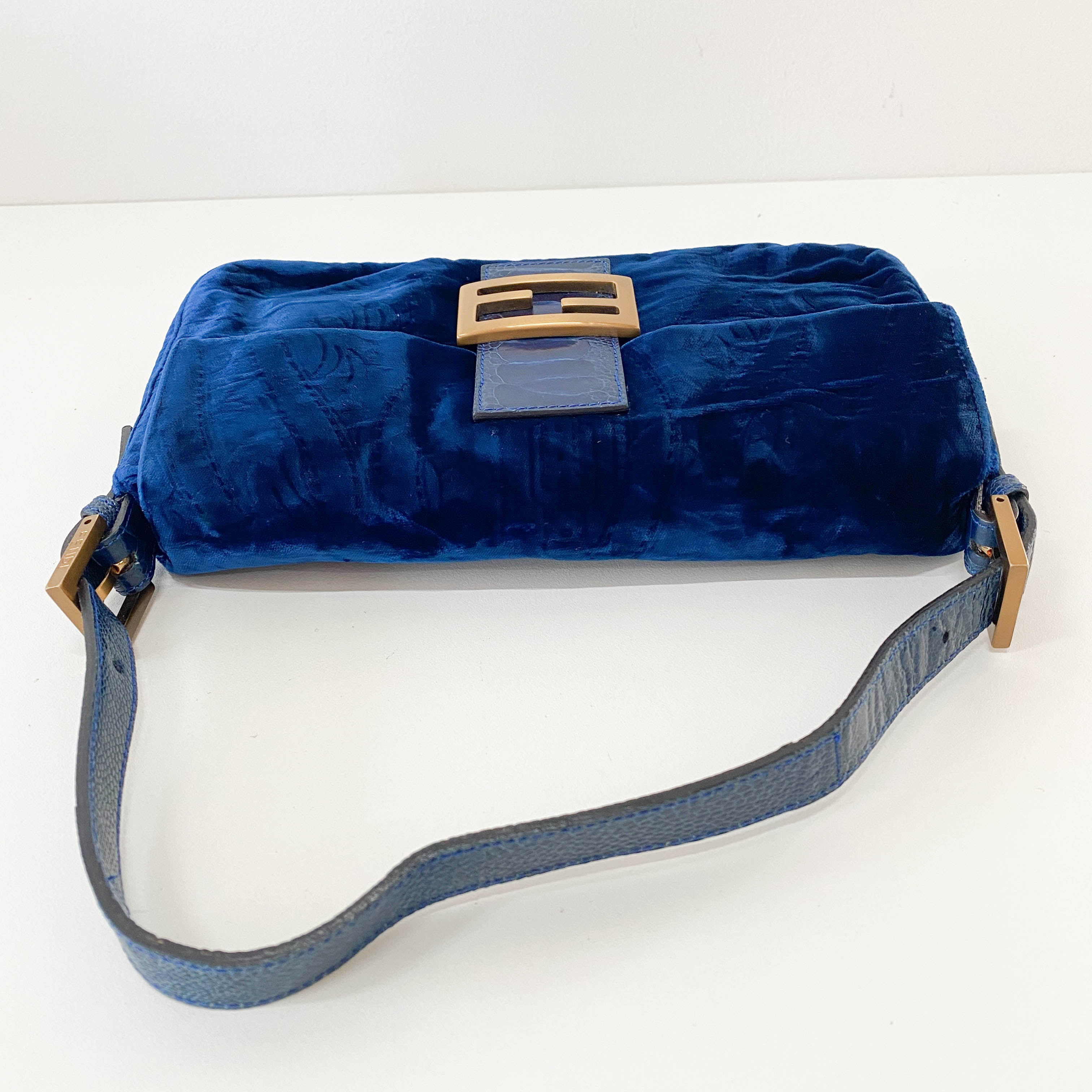 Baguette Blue Velvet Shoulder Bag