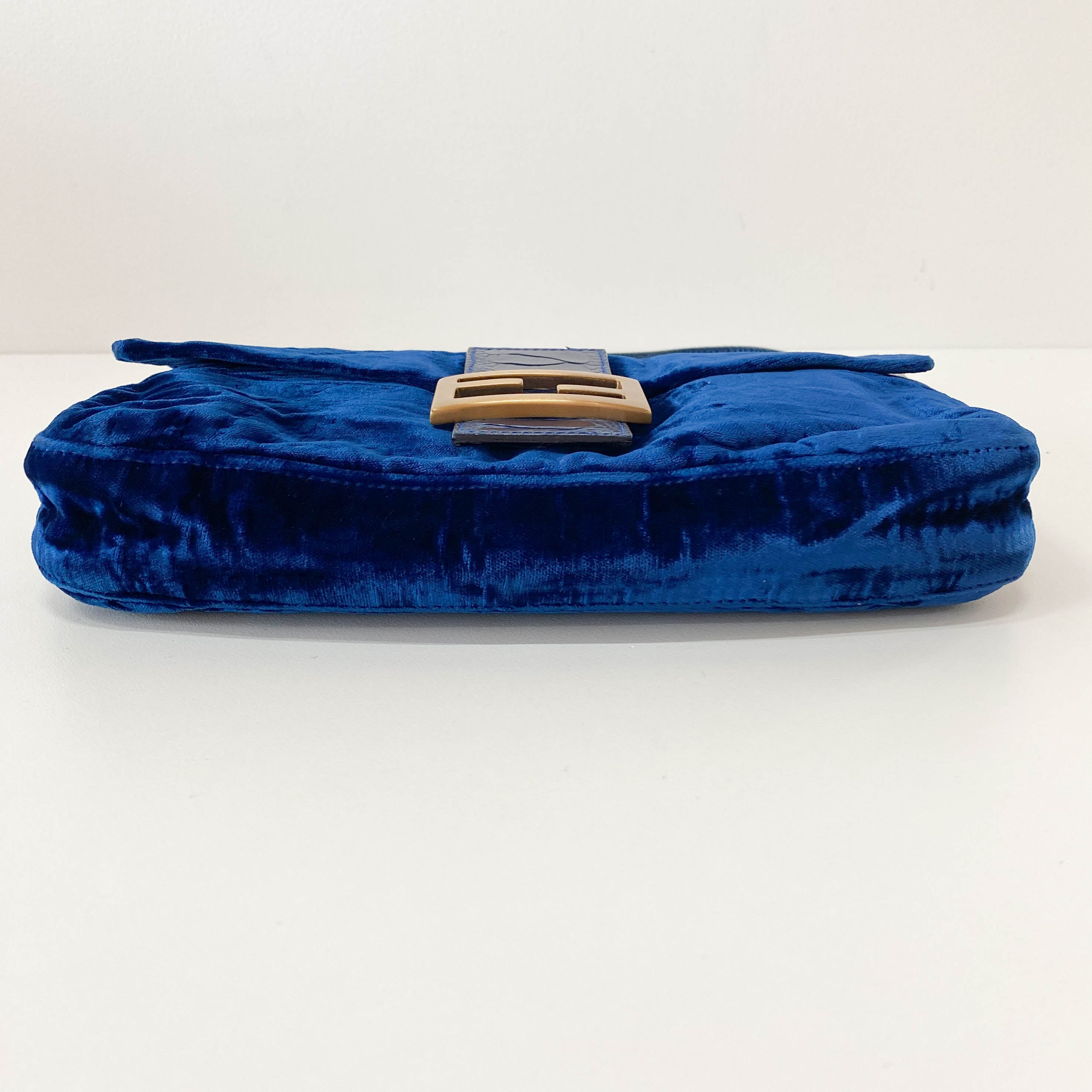 Baguette Blue Velvet Shoulder Bag