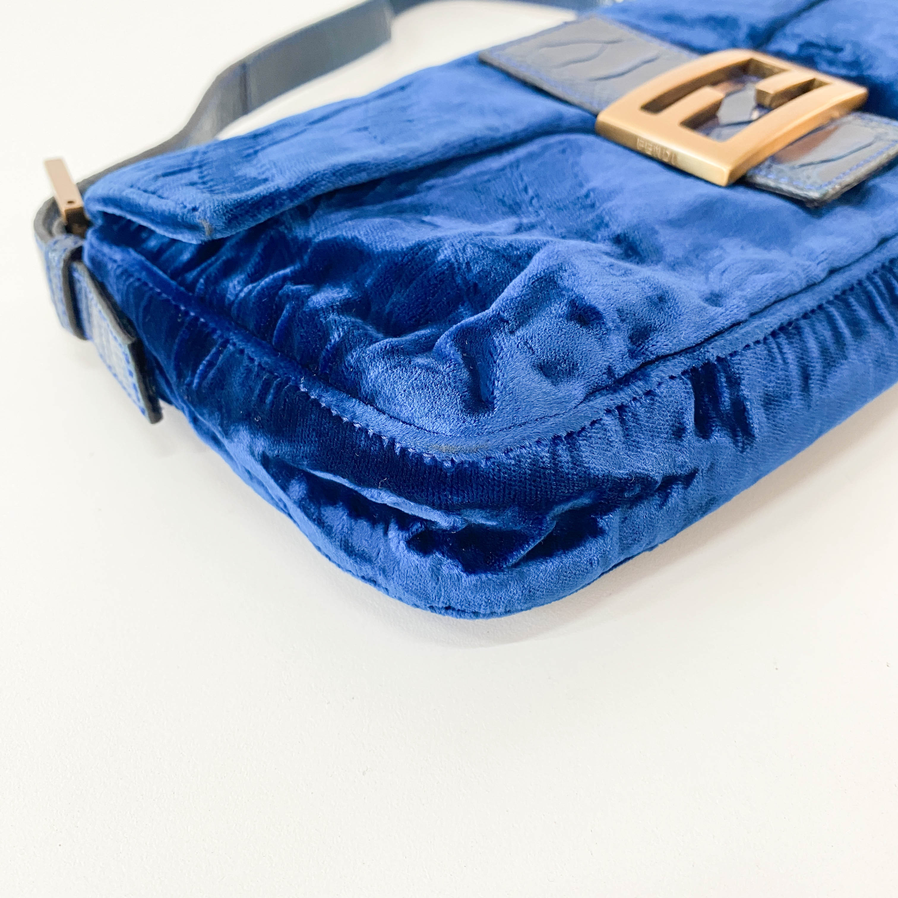 Baguette Blue Velvet Shoulder Bag