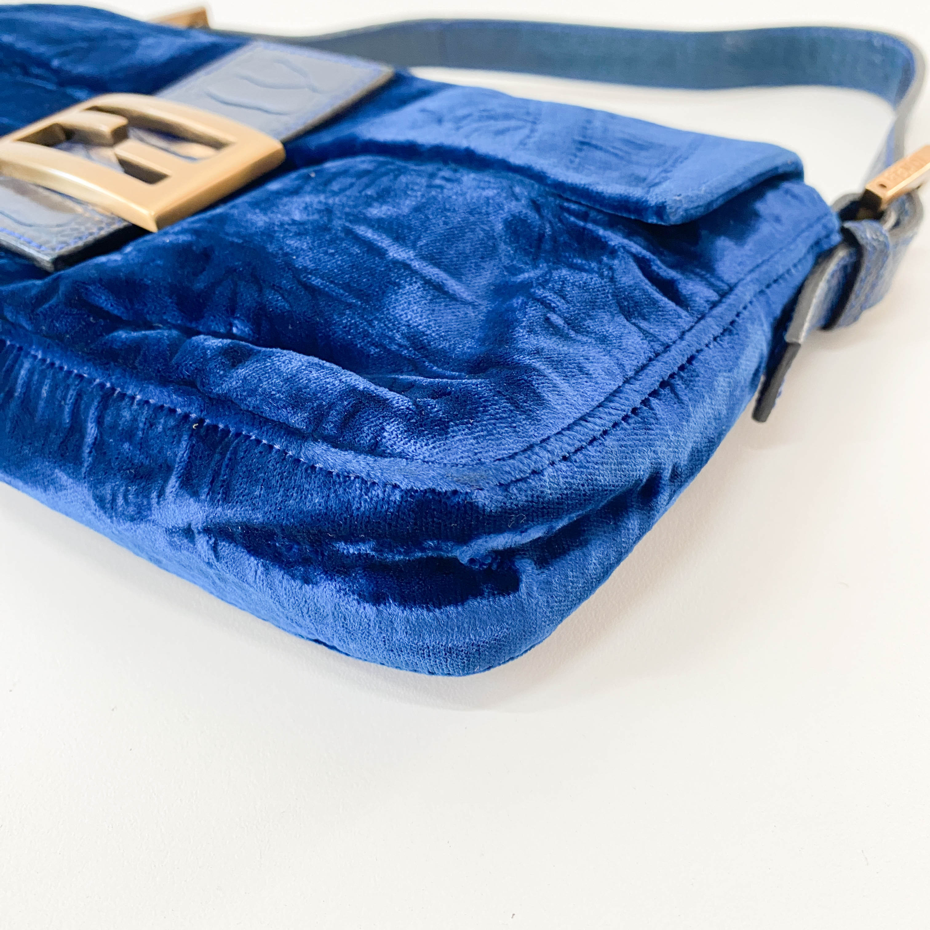 Baguette Blue Velvet Shoulder Bag
