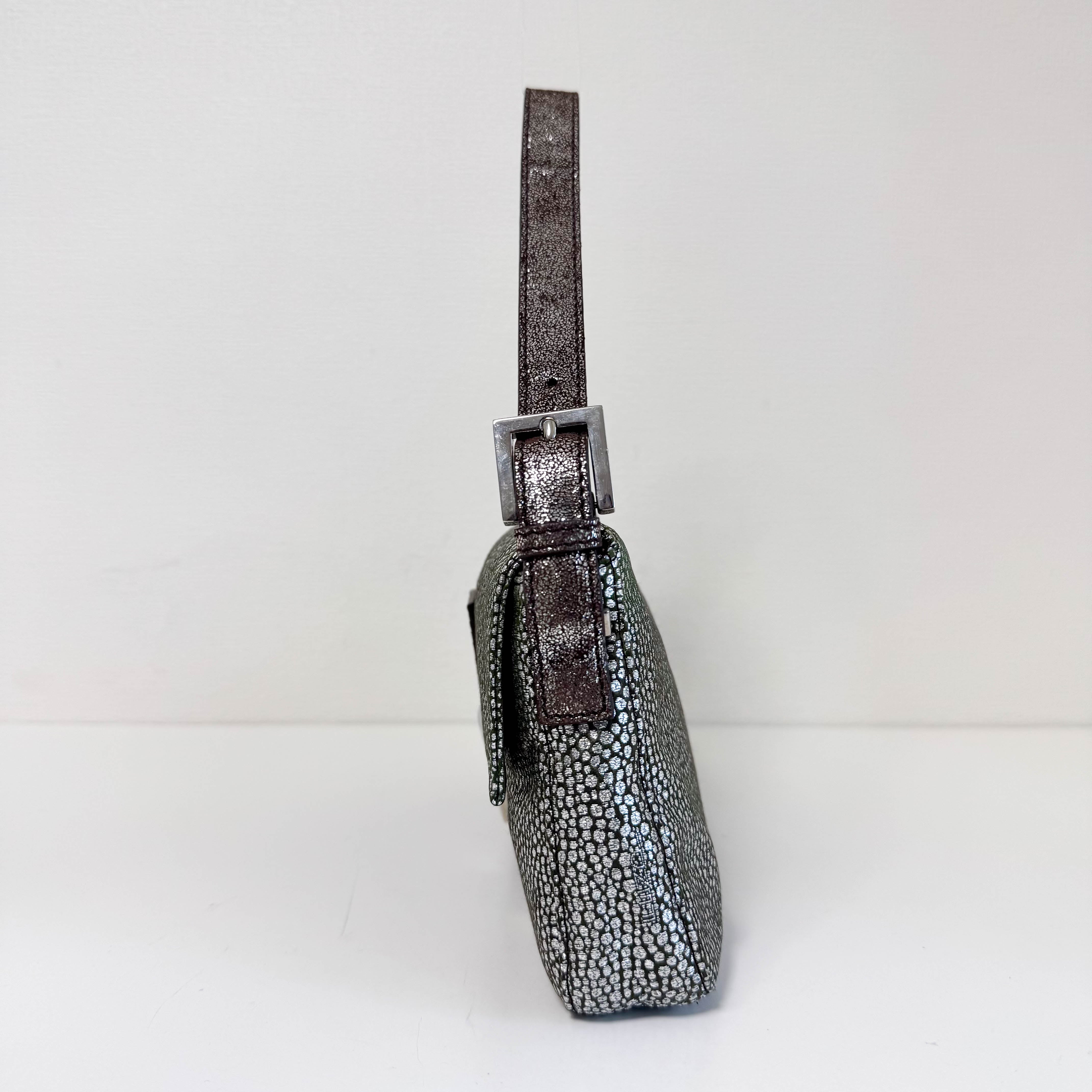 Baguette Silver Leather Shoulder Bag