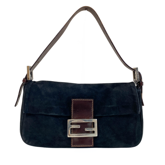 Baguette Black Suede Shoulder Bag