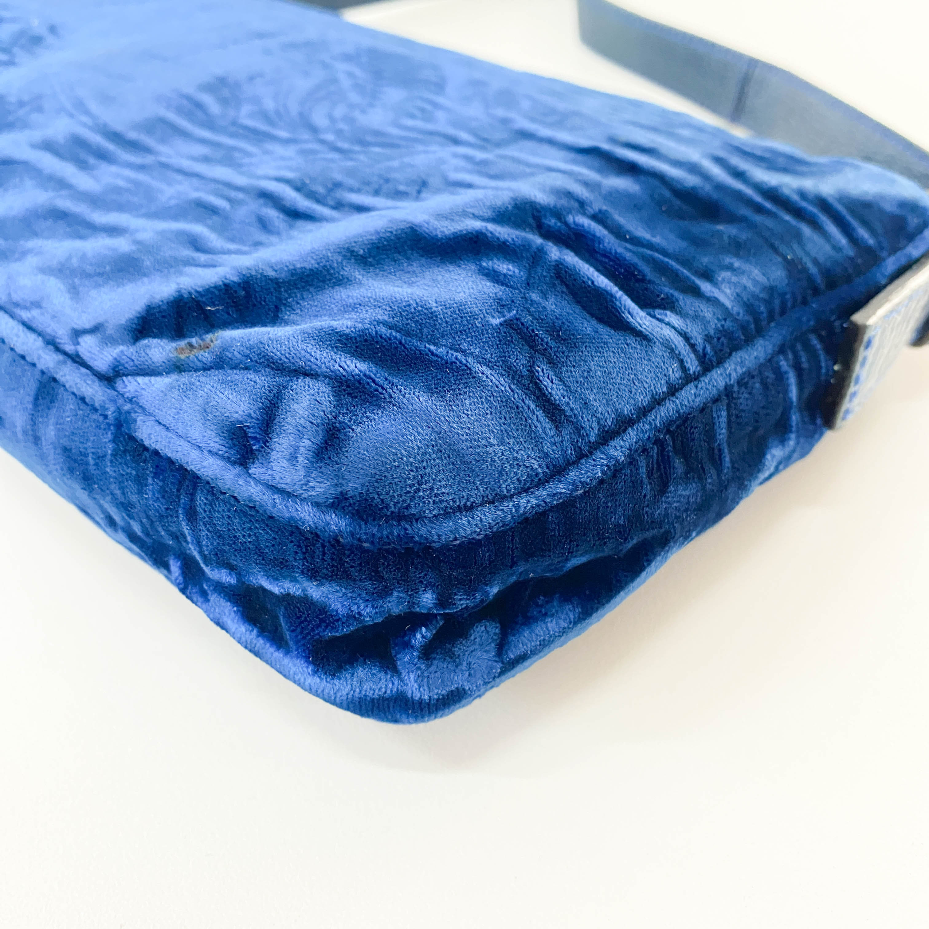 Baguette Blue Velvet Shoulder Bag